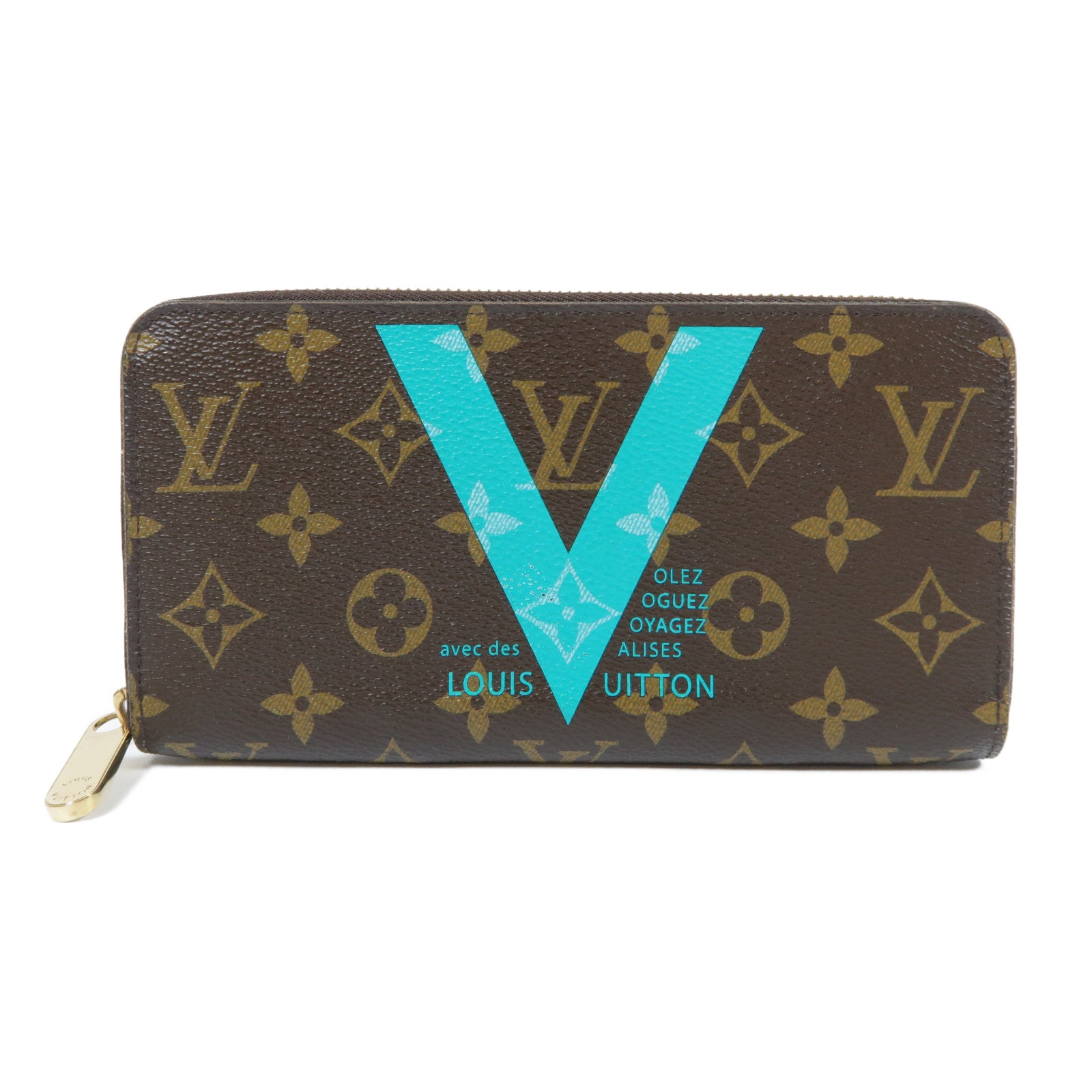 LOUIS VUITTON Monogram V Line Zippy Long Wallet金扣長錢包啡色/藍色