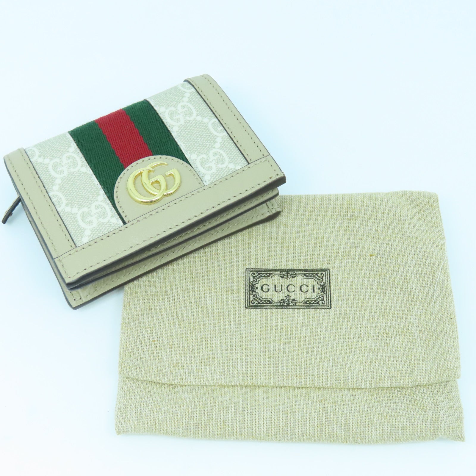 GUCCI 帆布Wallet金扣錢包米色