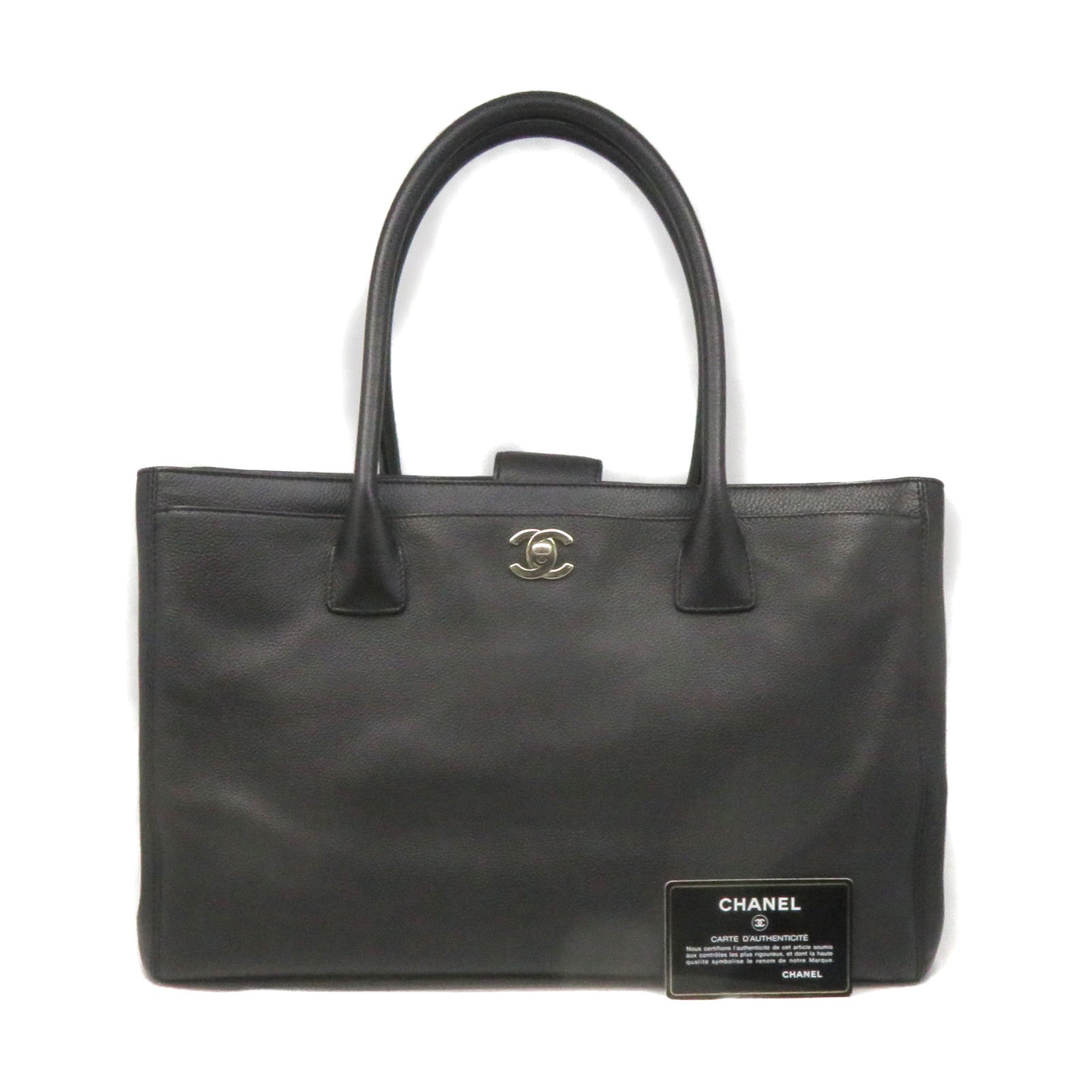 CHANEL 【激減優惠】牛皮皮革Tote Bag銀扣手挽袋黑色