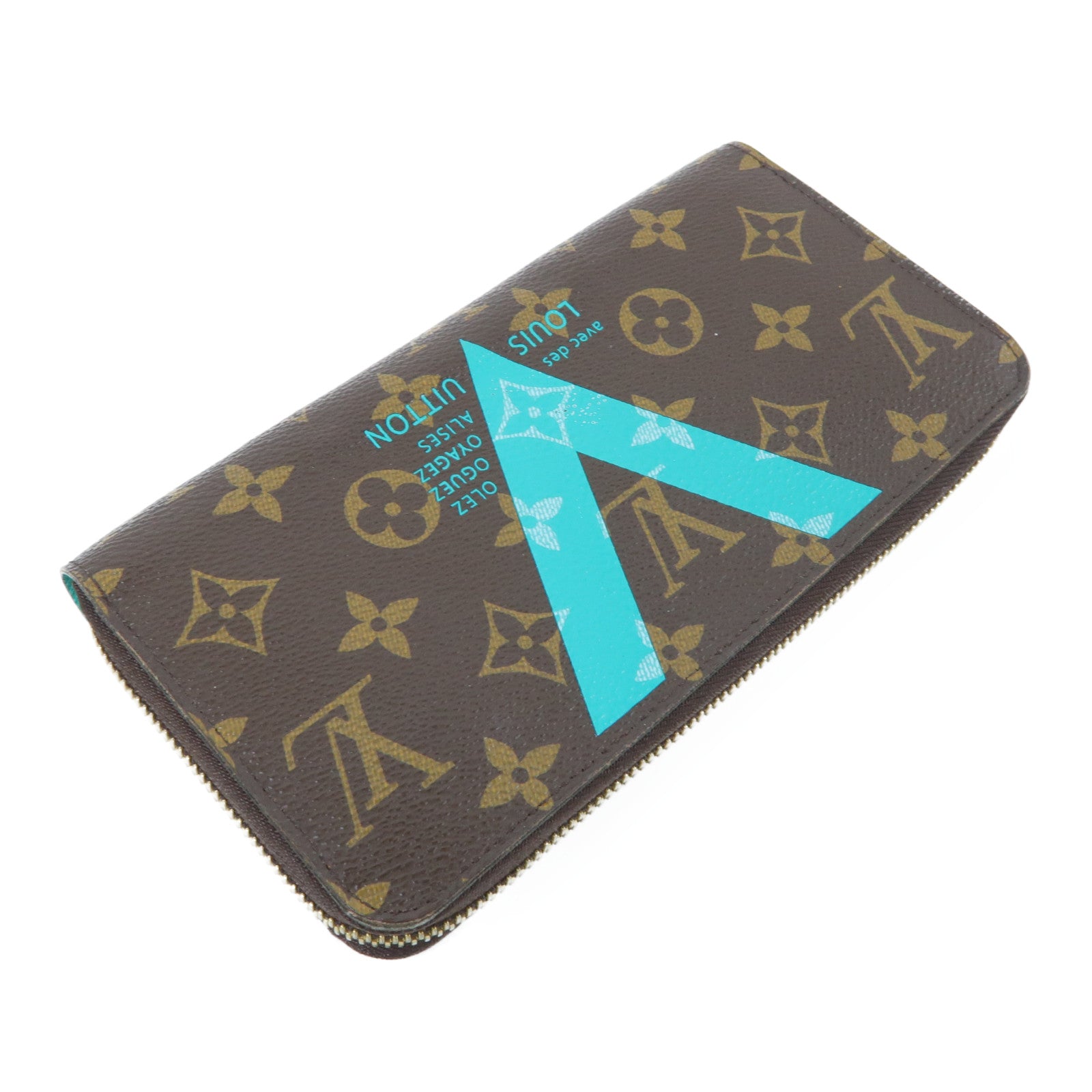 LOUIS VUITTON Monogram V Line Zippy Long Wallet金扣長錢包啡色/藍色