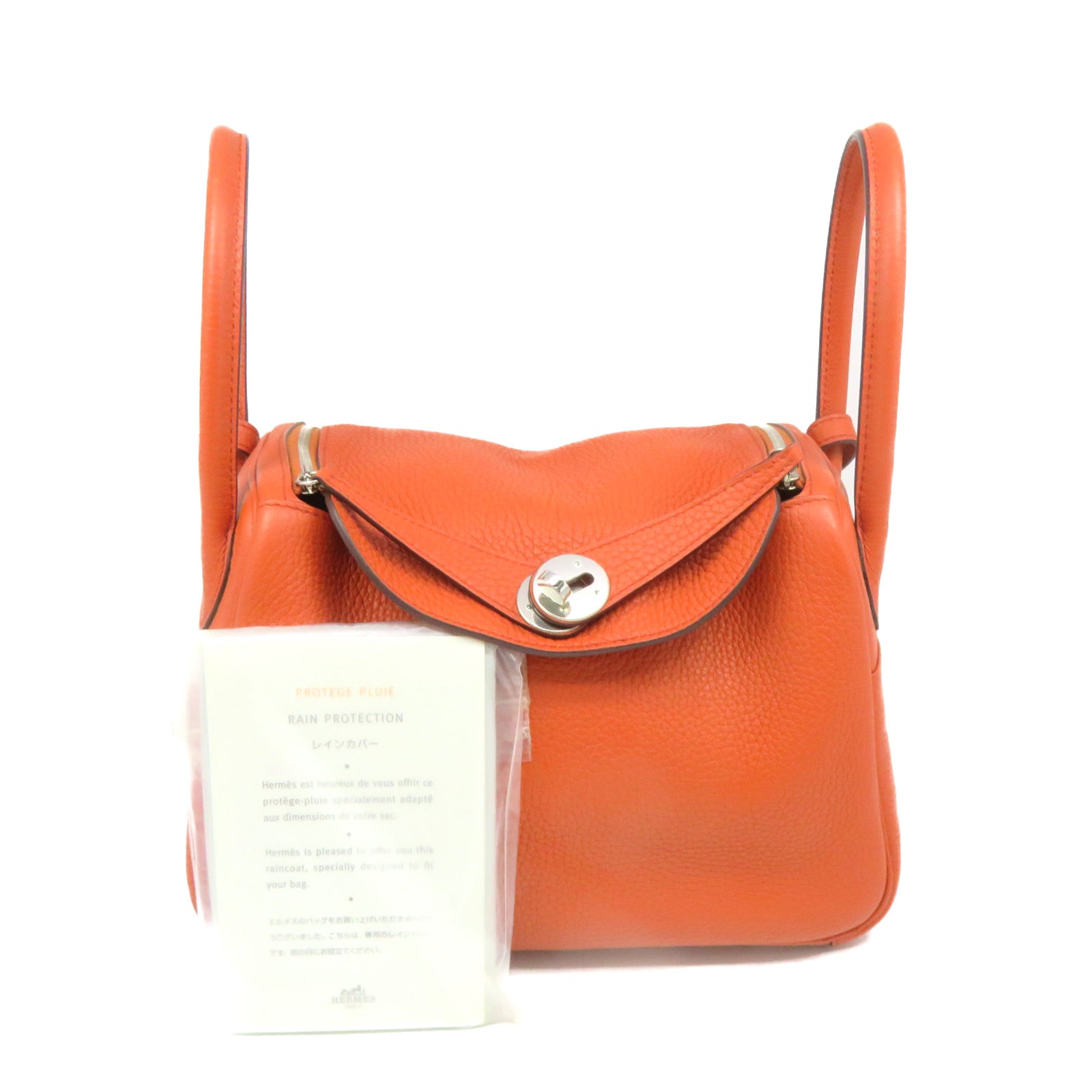 HERMES Clemence皮革Lindy 26 2Way Shoulder Bag银扣手挽肩背两用袋Orange橙色