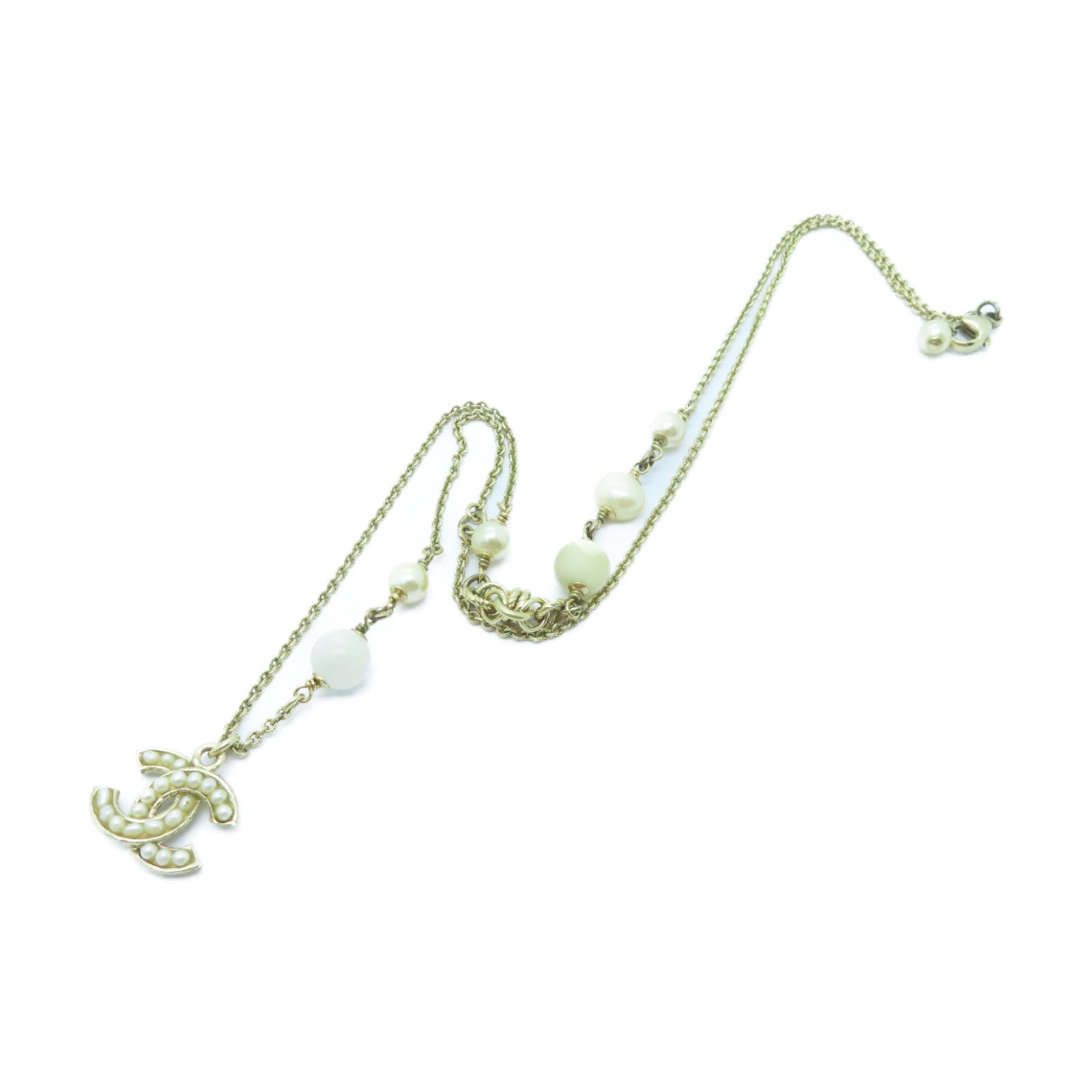 CHANEL Metal/PVC Necklaces Gold/White