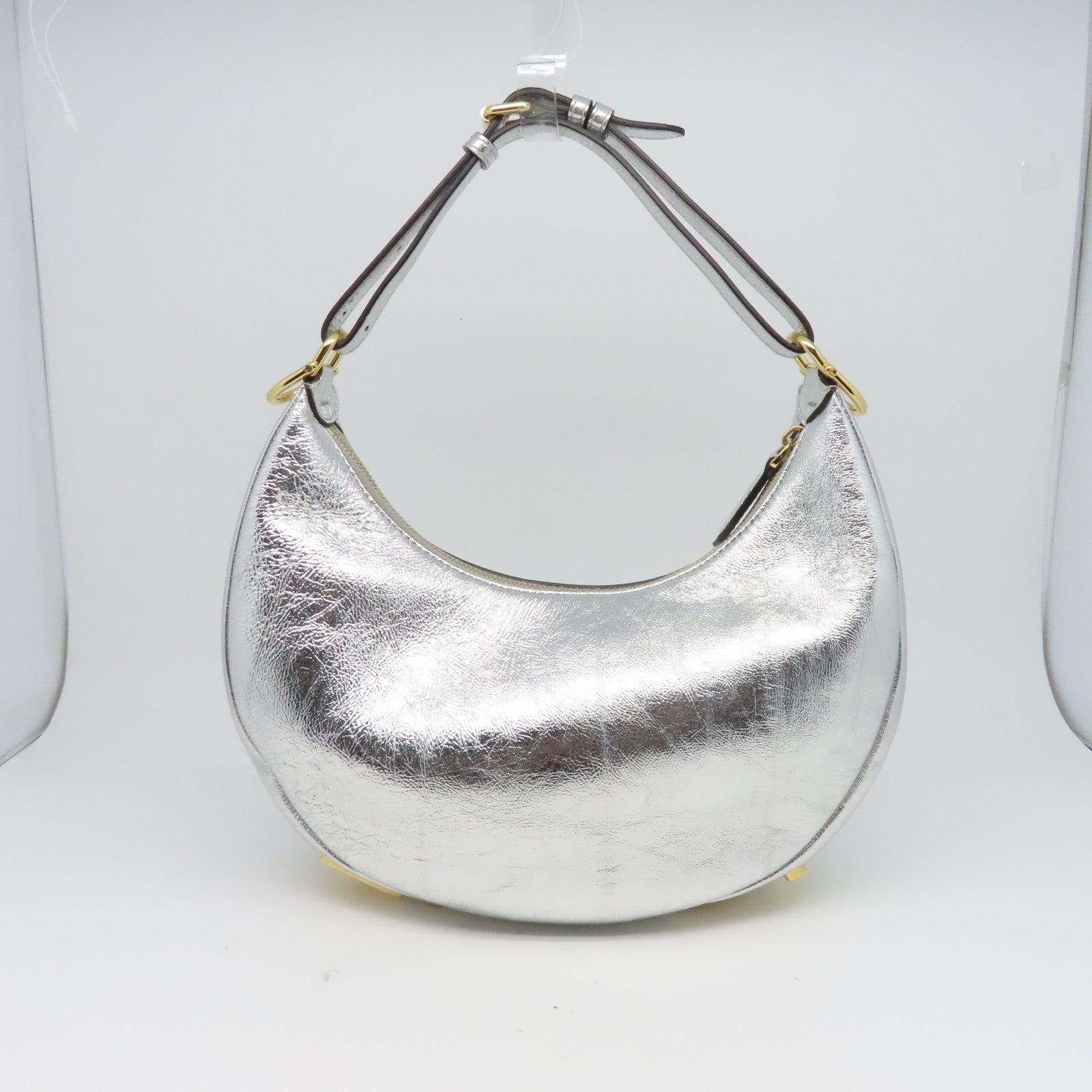FENDI 牛皮皮革Fendigraphy金扣肩背袋銀色
