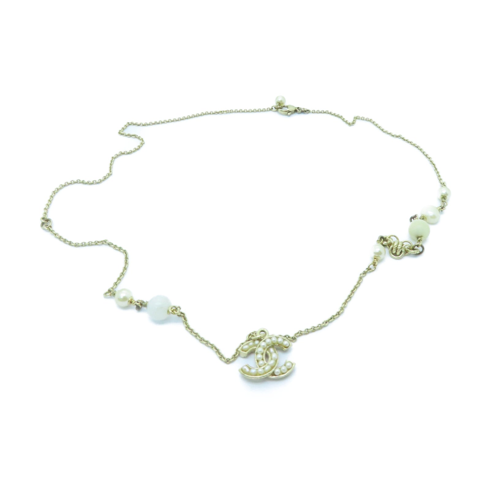 CHANEL Metal/PVC Necklaces Gold/White