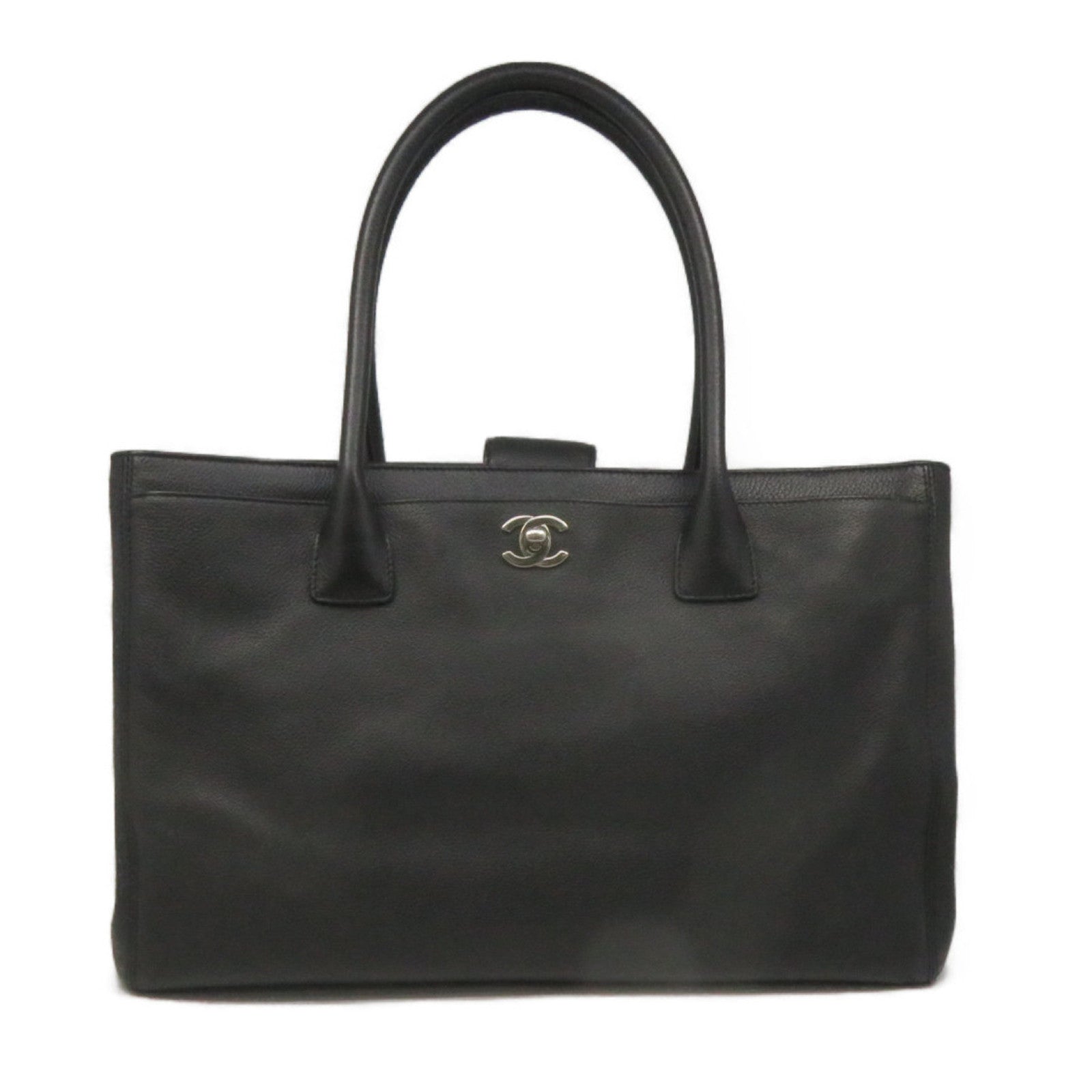 CHANEL 【激減優惠】牛皮皮革Tote Bag銀扣手挽袋黑色