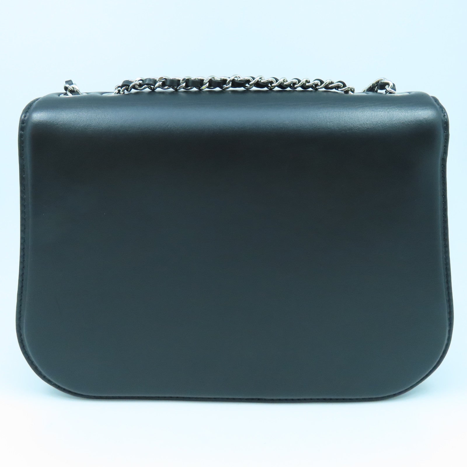 CHANEL Cowhide Leather Chain Shoulder Bag Silver Buckle Chain Belt Shoulder Bag Black