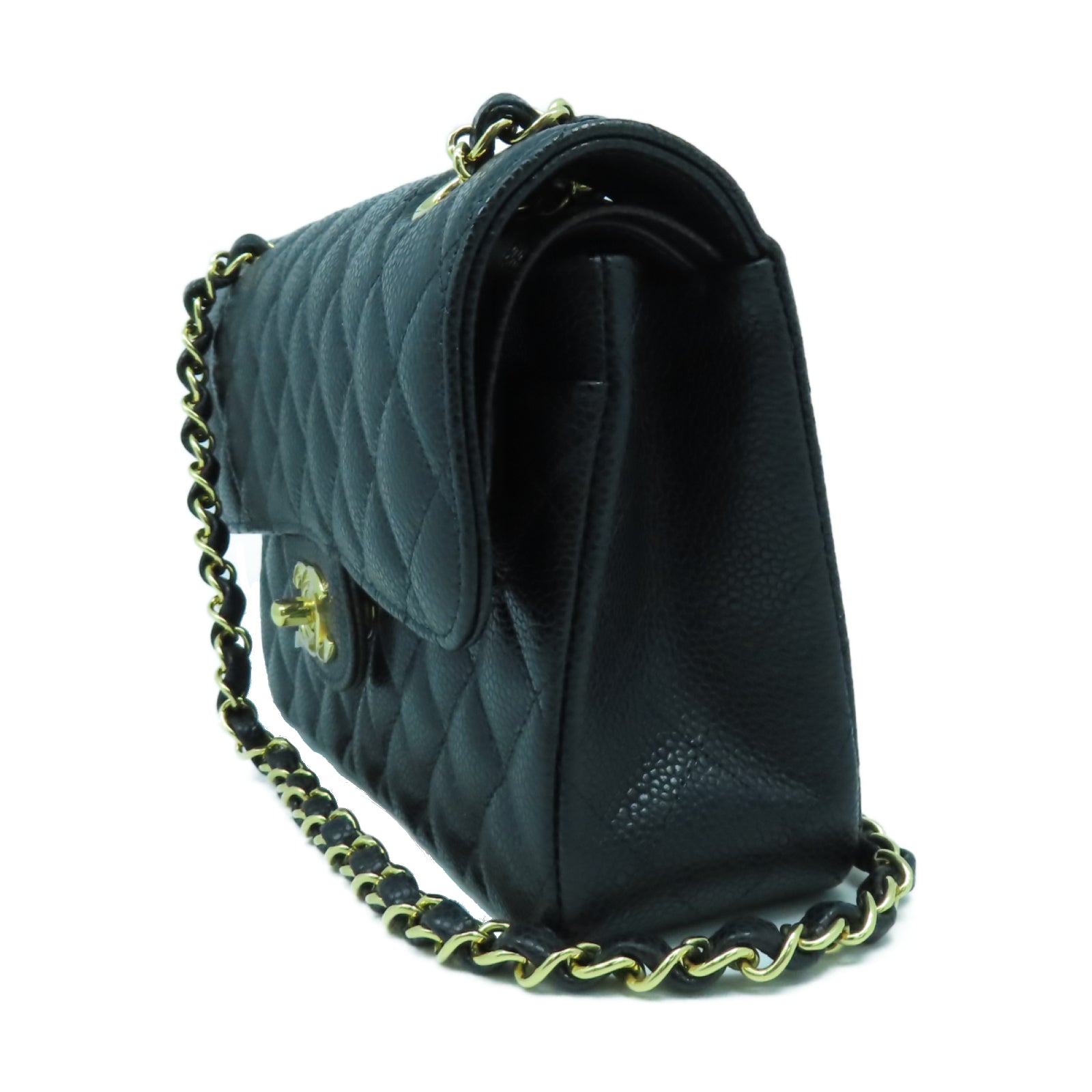 CHANEL 菱格牛皮皮革Classic 23cm金扣鏈帶肩背袋黑色