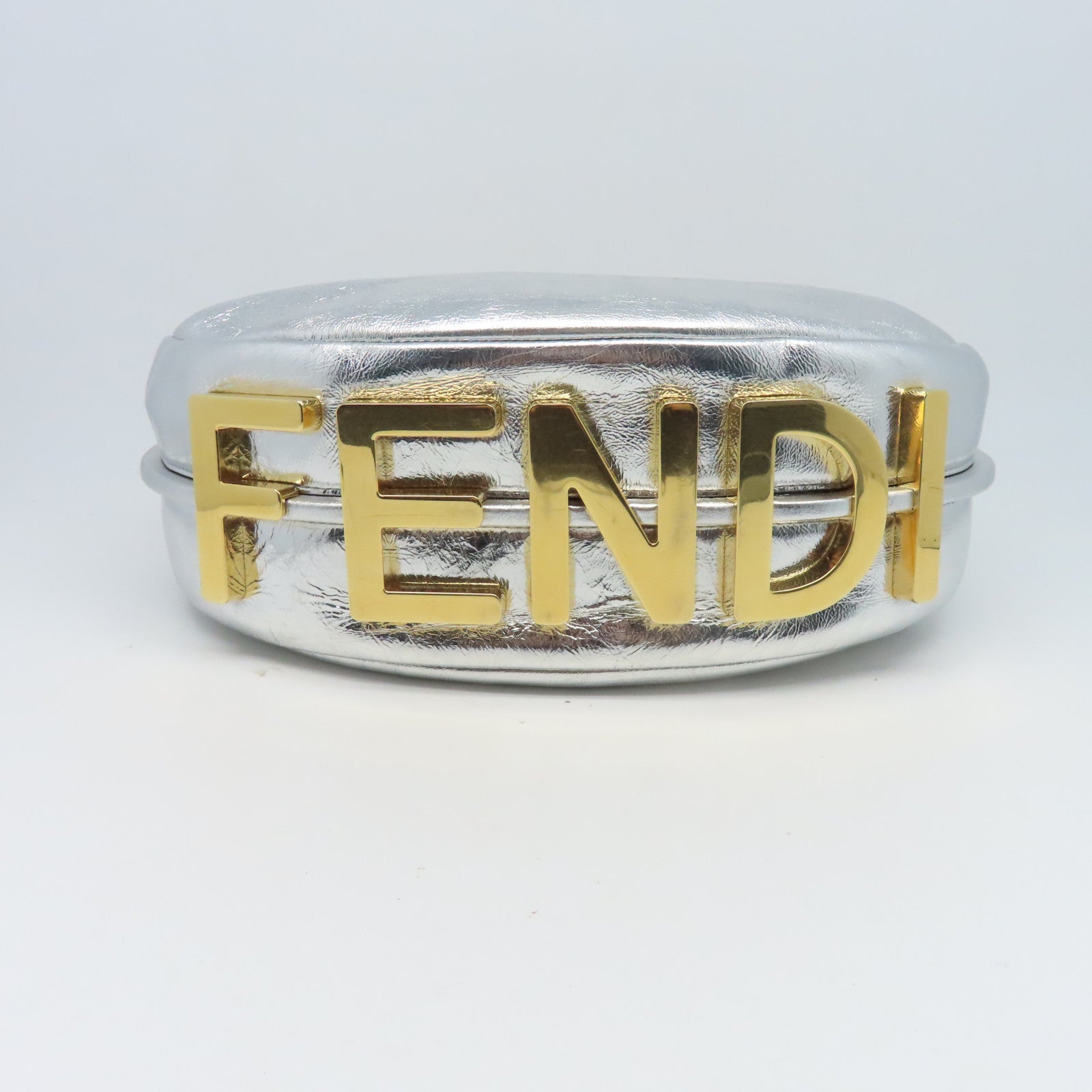 FENDI 牛皮皮革Fendigraphy金扣肩背袋銀色