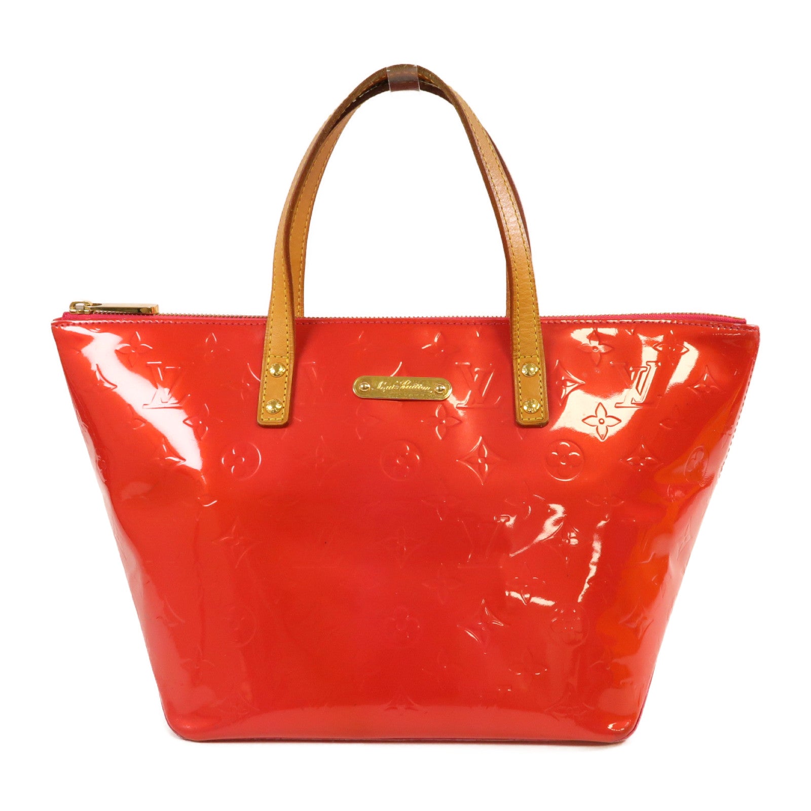 LOUIS VUITTON Monogram Vernis Bellevue PM金扣手挽袋紅色