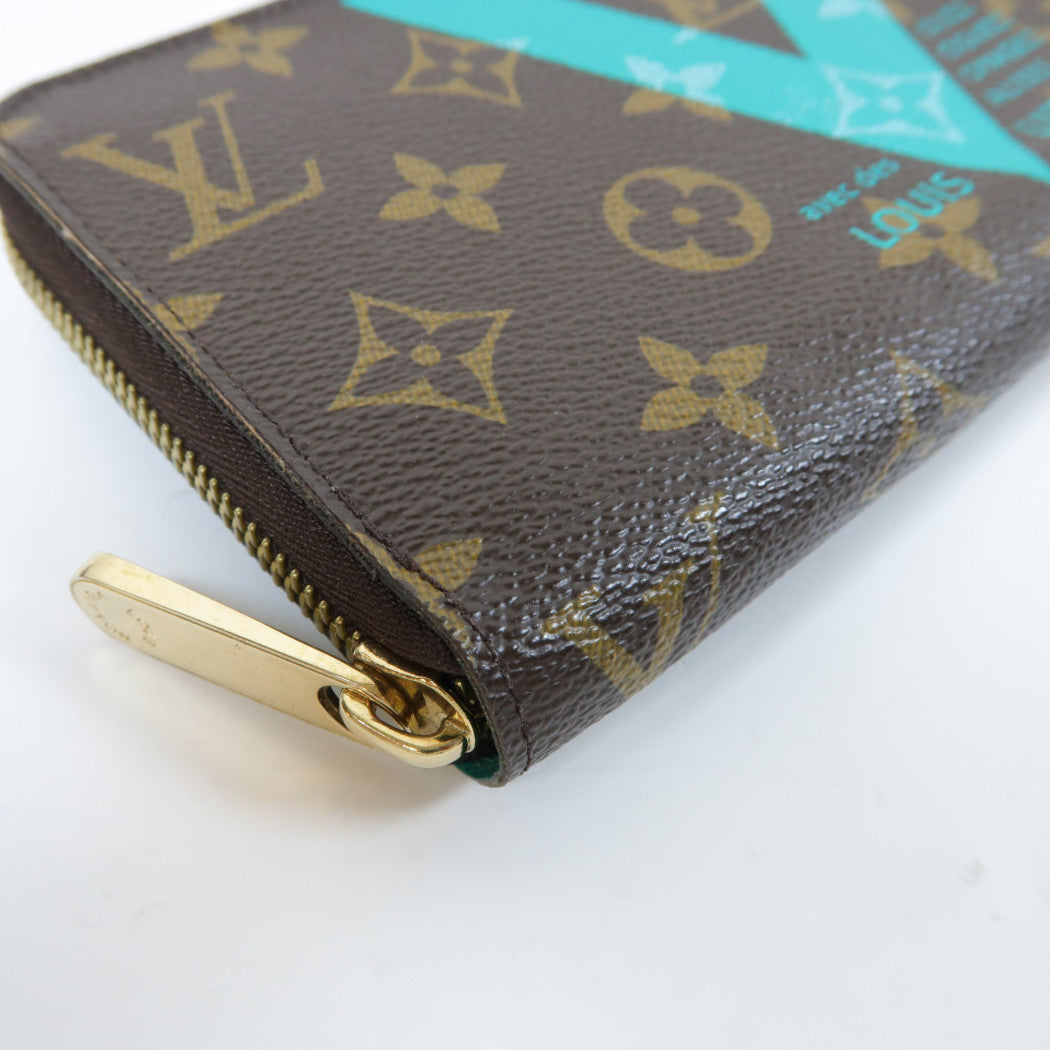 LOUIS VUITTON Monogram V Line Zippy Long Wallet金扣長錢包啡色/藍色