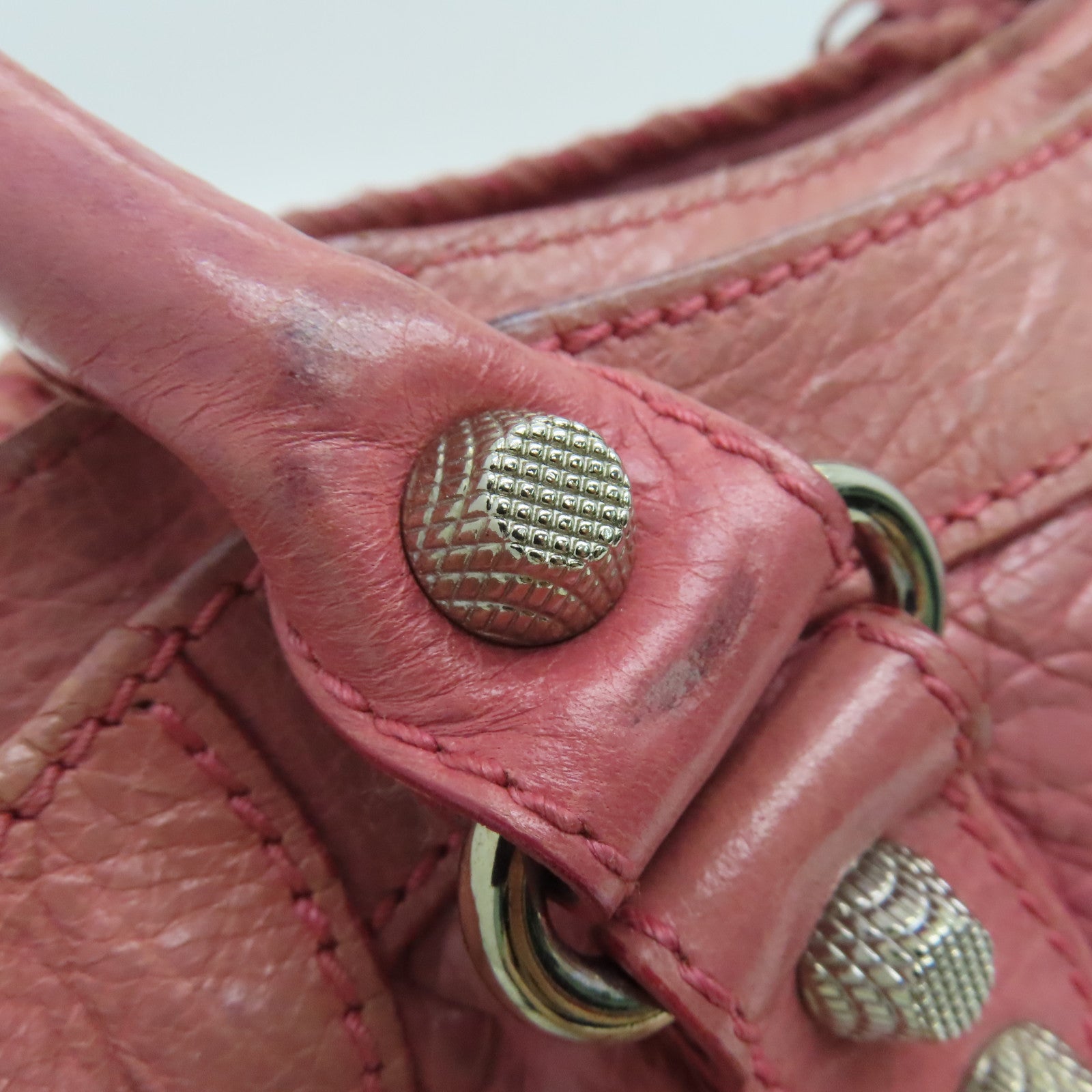 BALENCIAGA 羊皮皮革Gaint Velo 2 Way Shoulder銀扣手挽肩背兩用袋粉紅色