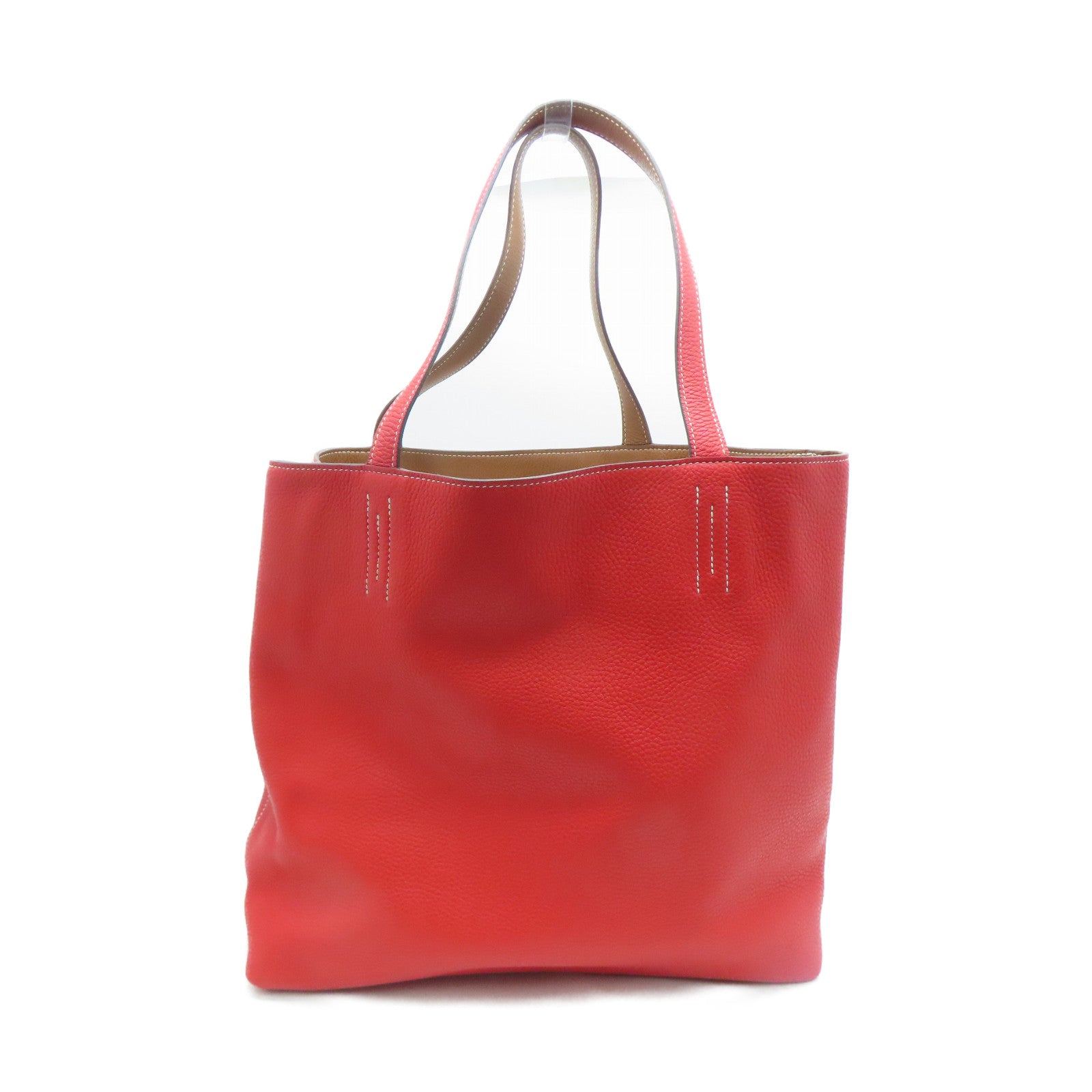 HERMES Clemence皮革Double Sens 45手挽袋Gold金色/Capucine橙色