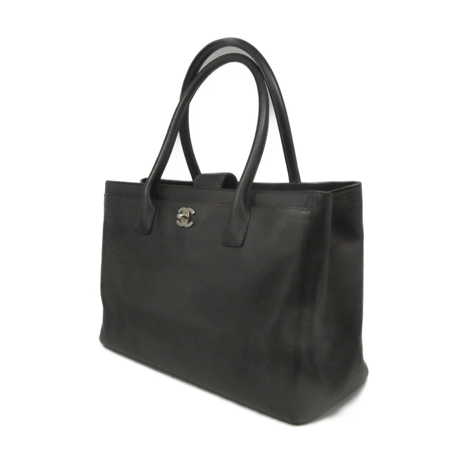 CHANEL 【激減優惠】牛皮皮革Tote Bag銀扣手挽袋黑色