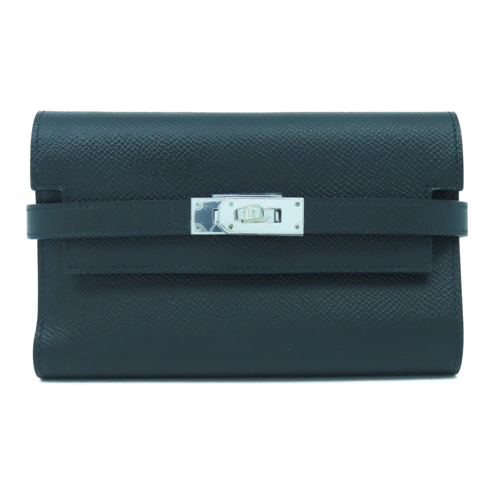 HERMES Veau Epsom皮革Kelly Depliant Wallet銀扣錢包經典黑