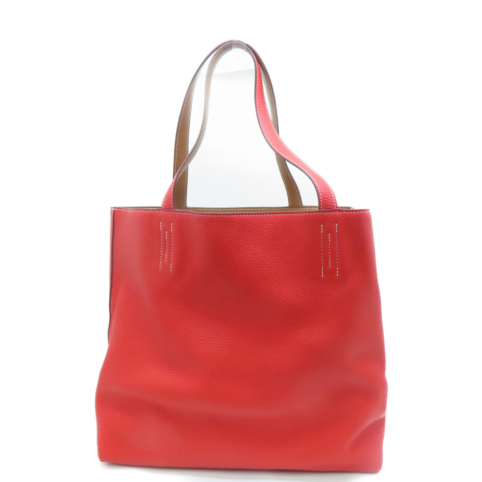 HERMES Clemence皮革Double Sens 45手挽袋Gold金色/Capucine橙色