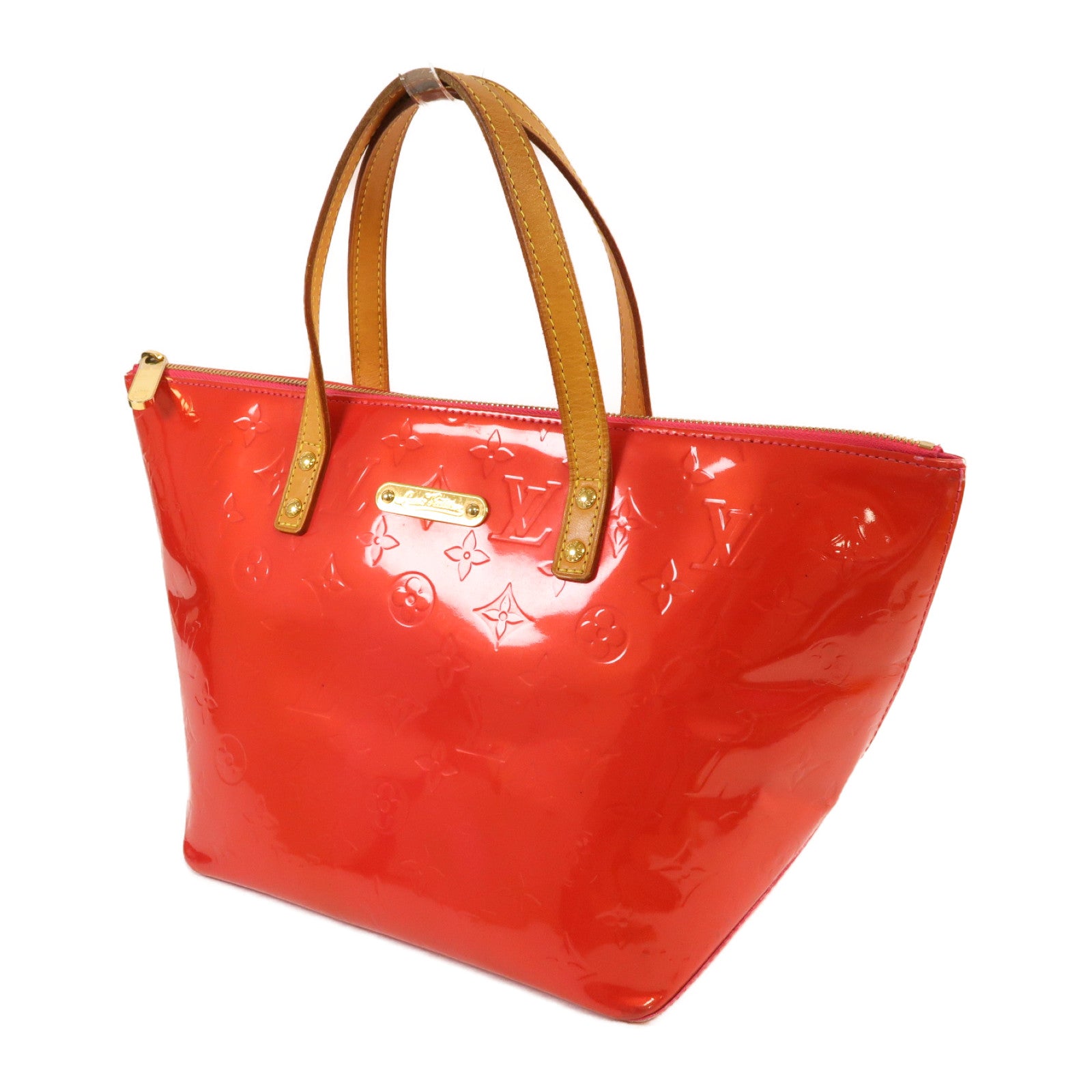 LOUIS VUITTON Monogram Vernis Bellevue PM金扣手挽袋紅色