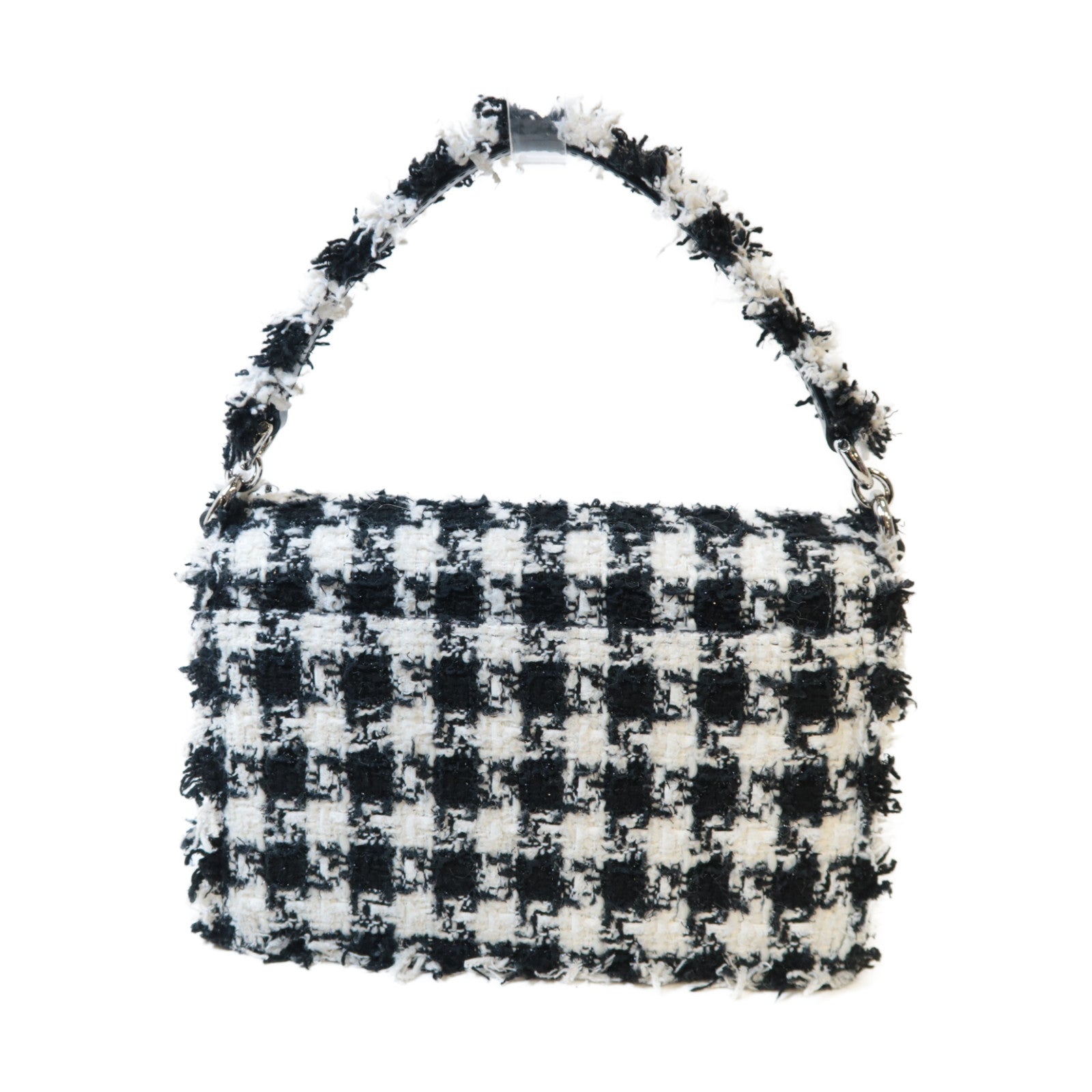 Furla 斜紋軟呢2 Way Shoulder銀扣手挽肩背兩用袋黑色/白色