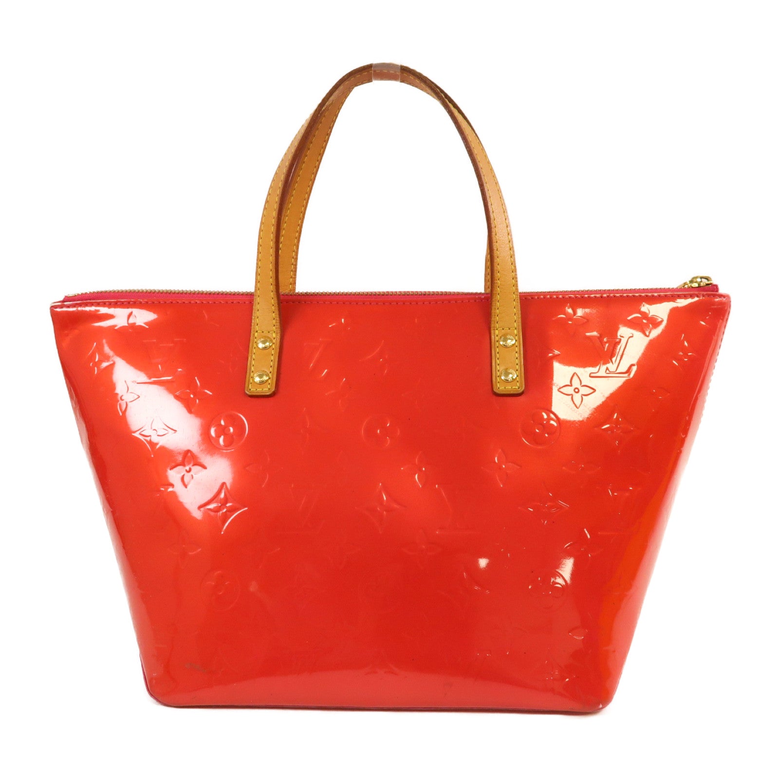 LOUIS VUITTON Monogram Vernis Bellevue PM金扣手挽袋紅色