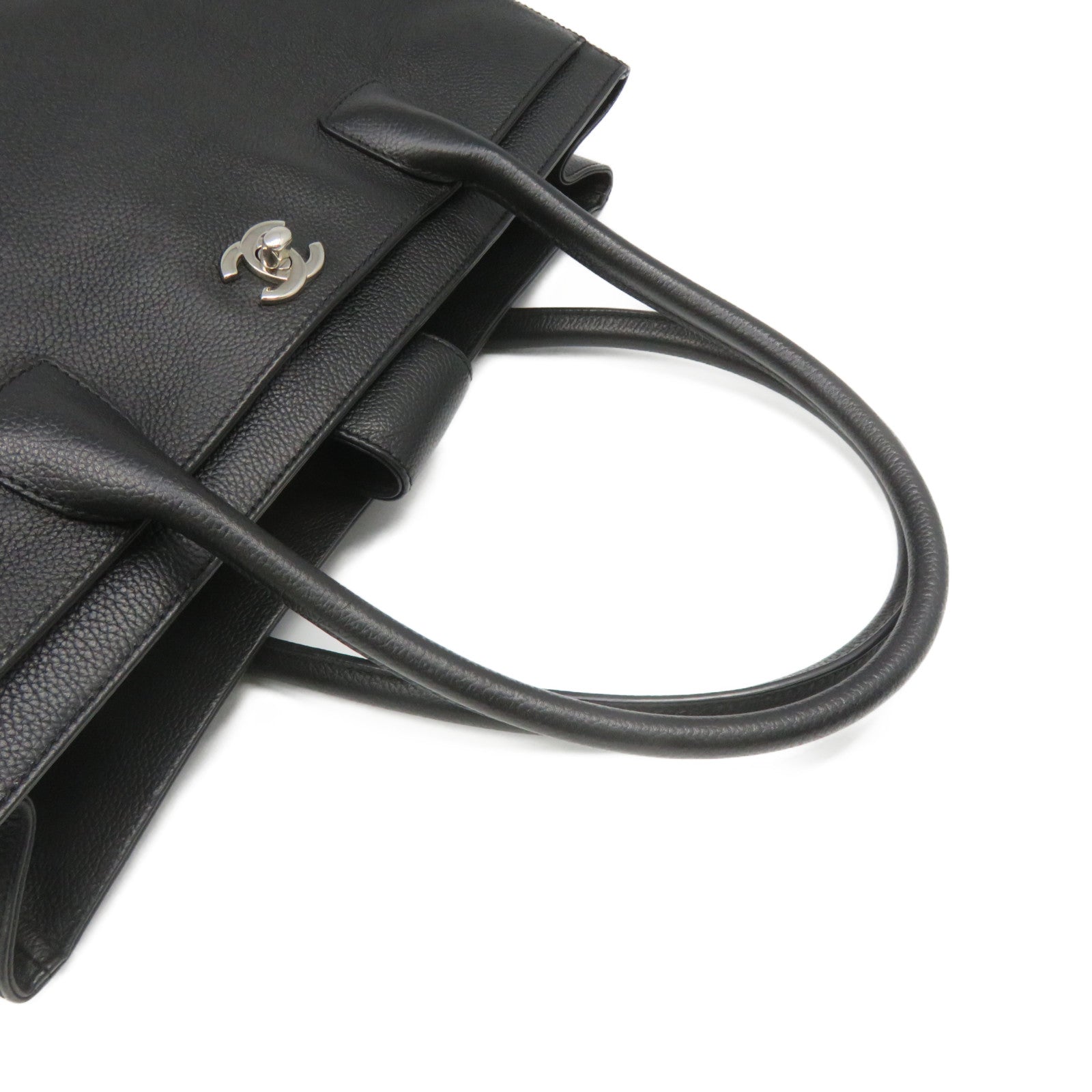 CHANEL 【激減優惠】牛皮皮革Tote Bag銀扣手挽袋黑色
