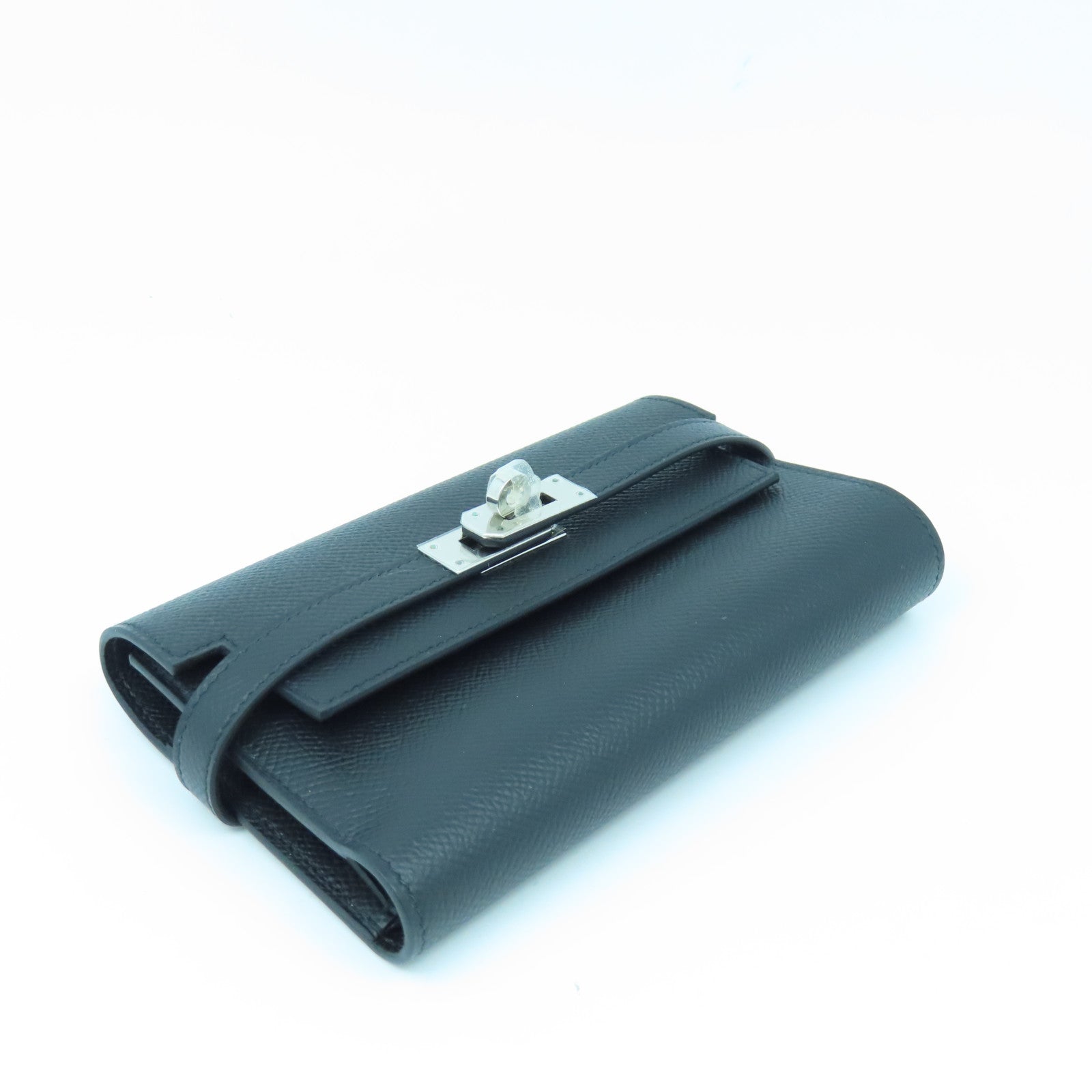 HERMES Veau Epsom皮革Kelly Depliant Wallet銀扣錢包經典黑