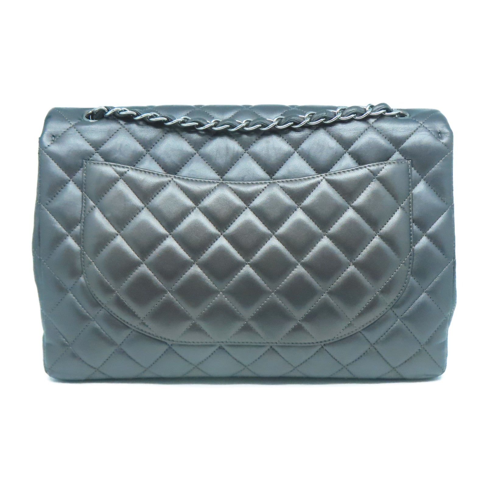 CHANEL 牛皮皮革Chain Shoulder銀扣鏈帶肩背袋灰色