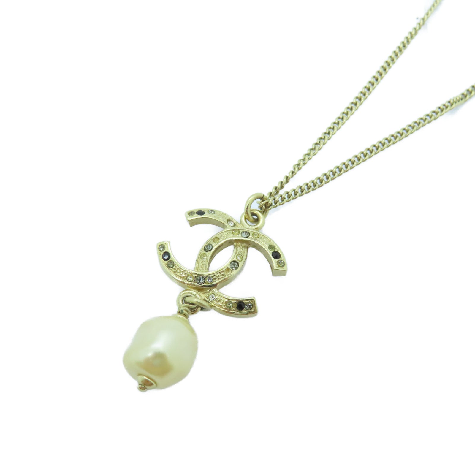 CHANEL Metal/PVC Necklace Gold/White