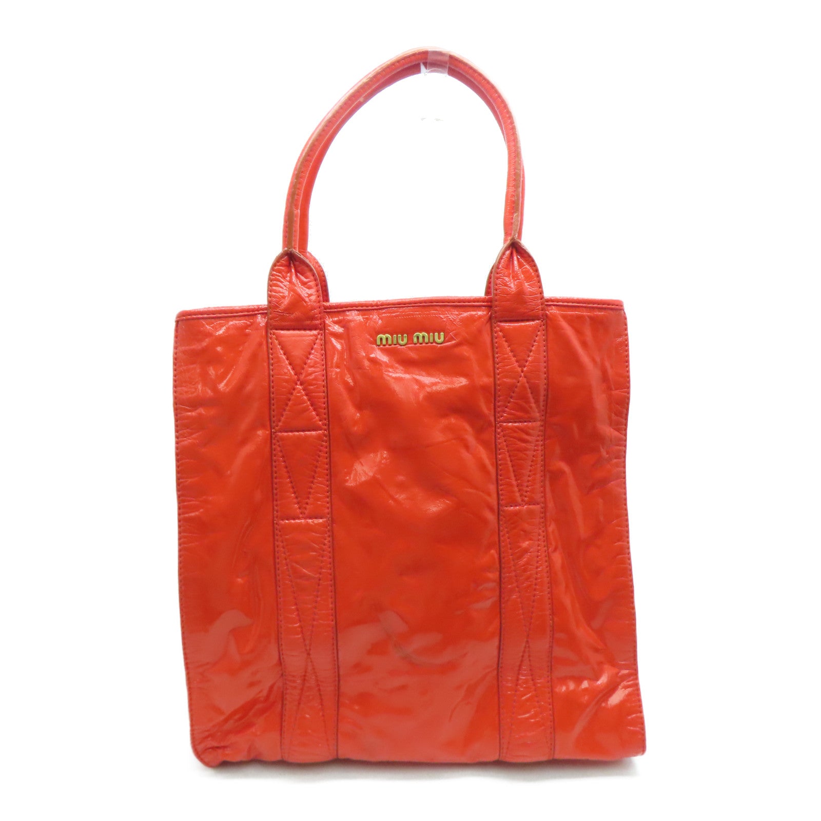 Miu Miu 漆皮皮革Tote Bag金扣手挽袋橙紅色