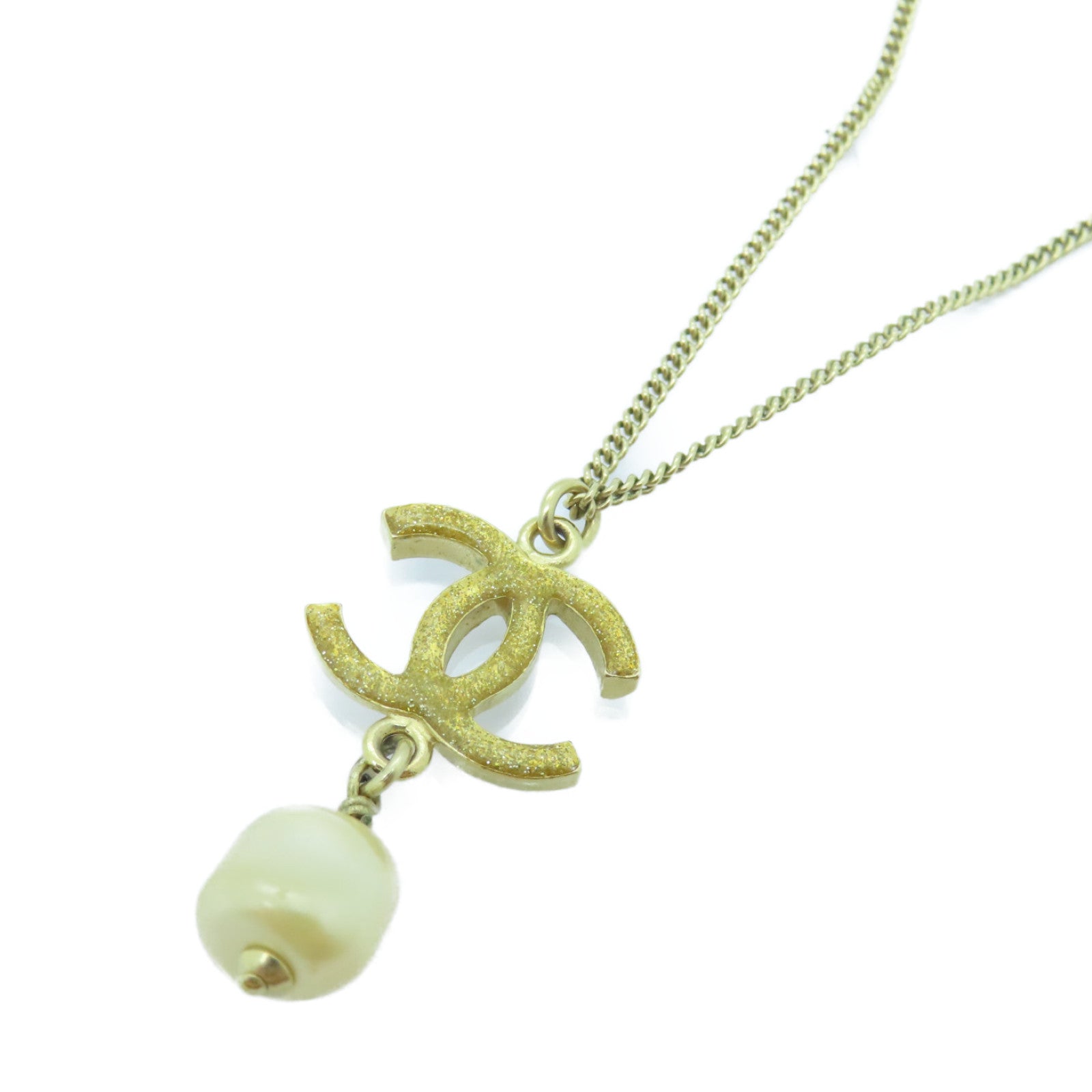 CHANEL Metal/PVC Necklace Gold/White