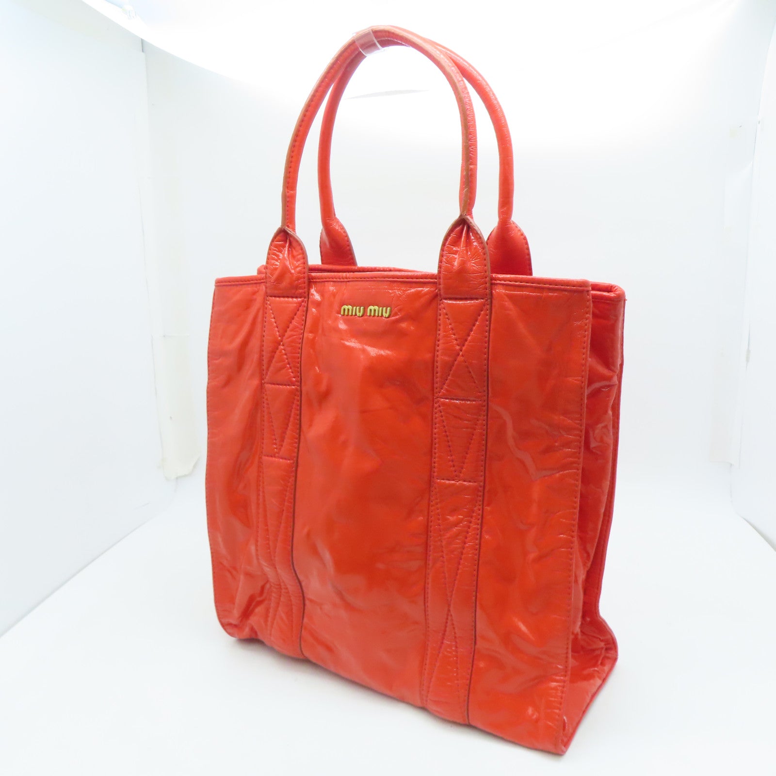 Miu Miu 漆皮皮革Tote Bag金扣手挽袋橙紅色