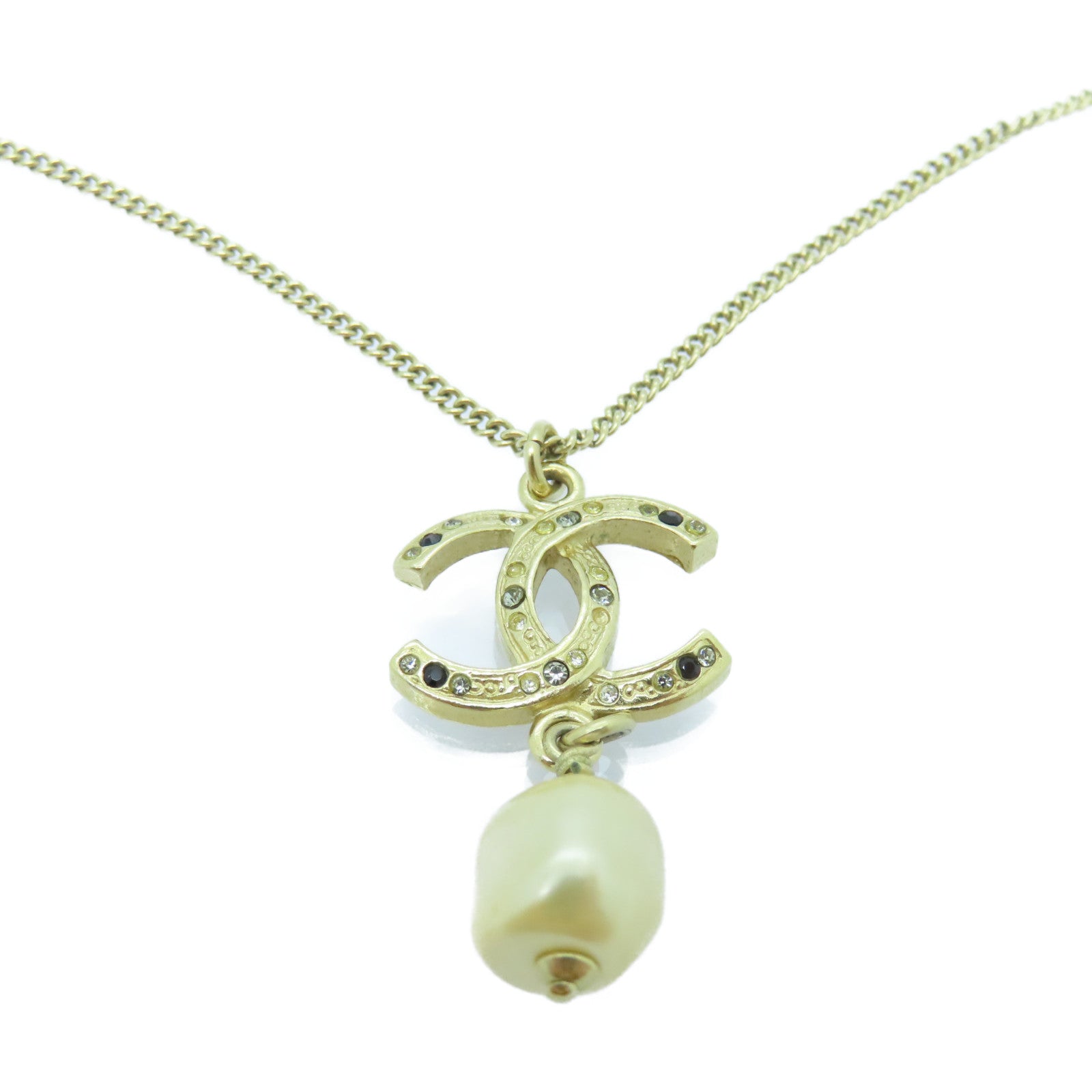 CHANEL Metal/PVC Necklace Gold/White