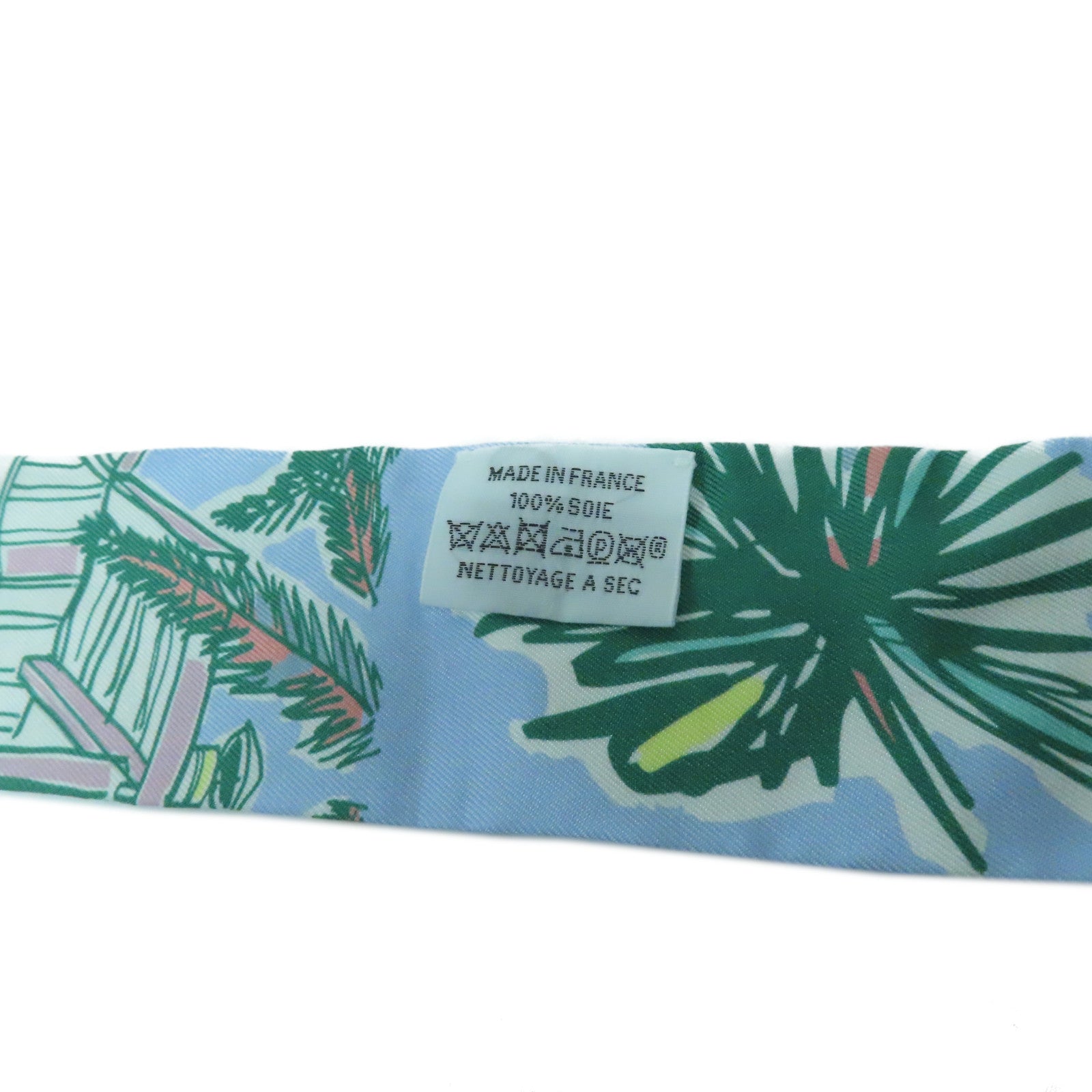 HERMES 絲質Twilly Scarf絲巾米色/淺藍色