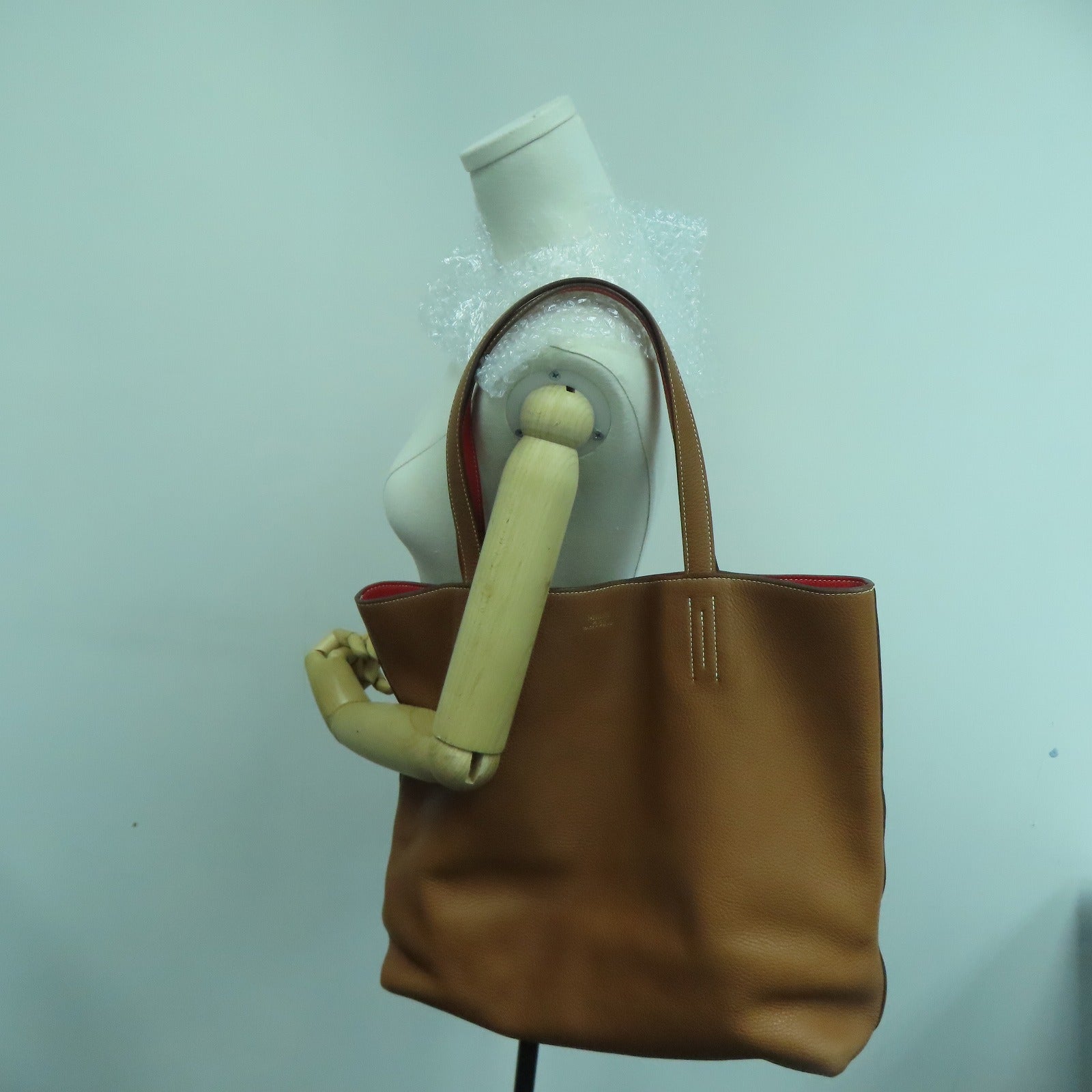 HERMES Clemence皮革Double Sens 45手挽袋Gold金色/Capucine橙色