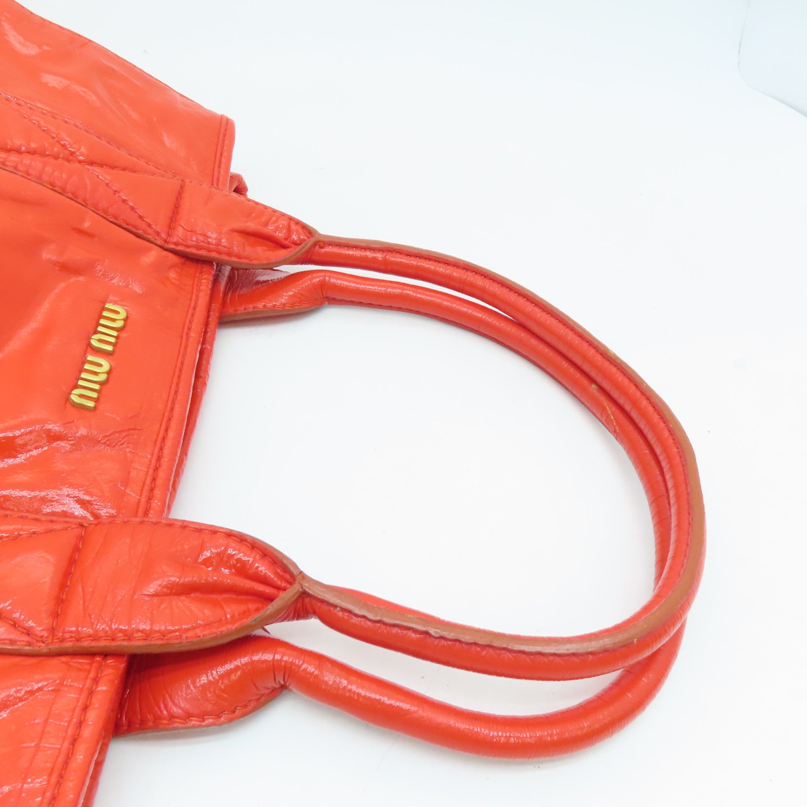 Miu Miu 漆皮皮革Tote Bag金扣手挽袋橙紅色
