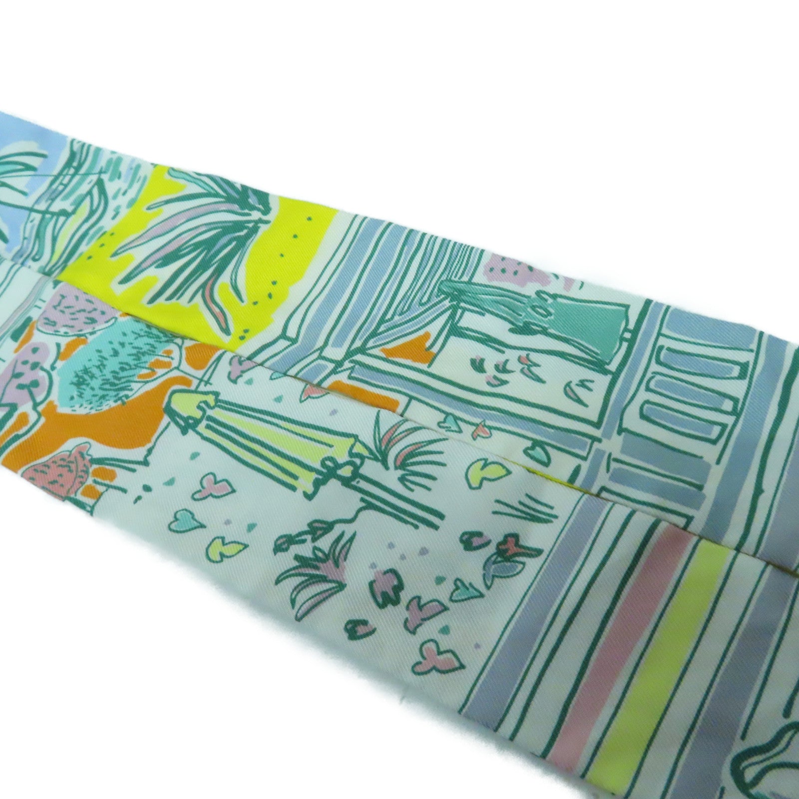 HERMES 絲質Twilly Scarf絲巾米色/淺藍色