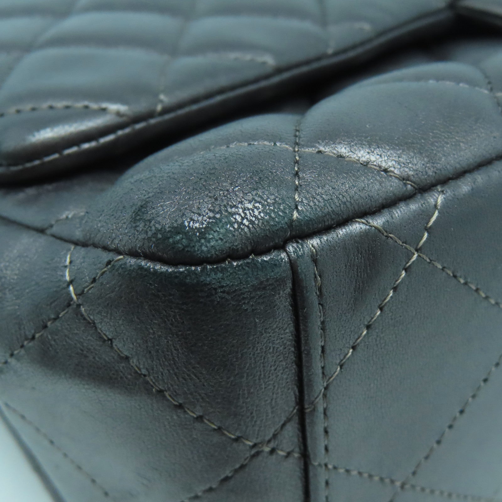 CHANEL 牛皮皮革Chain Shoulder銀扣鏈帶肩背袋灰色