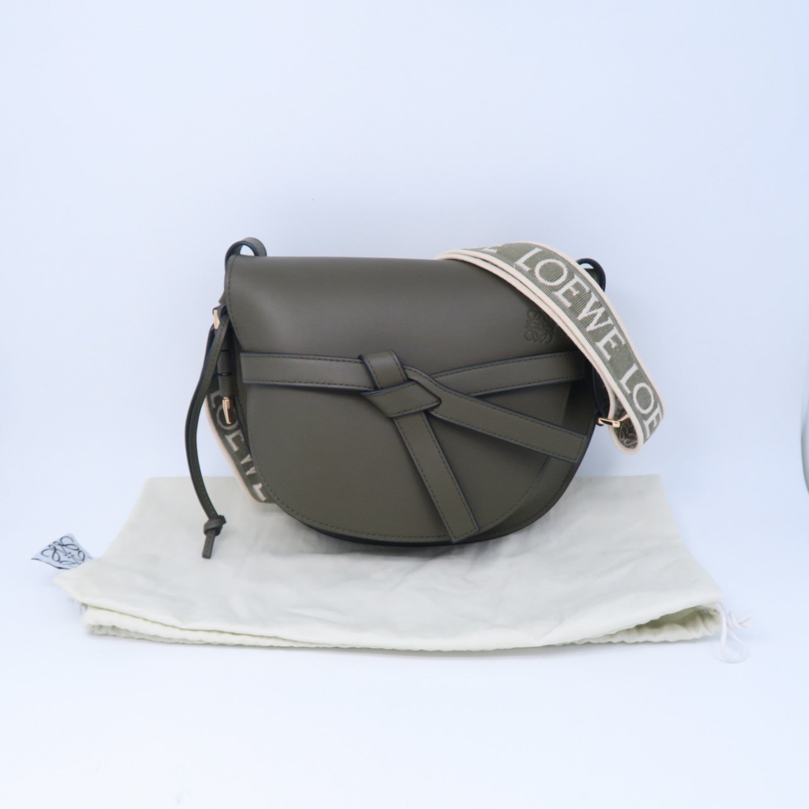 LOEWE 牛皮皮革Small Gate Bag金扣肩背袋綠色