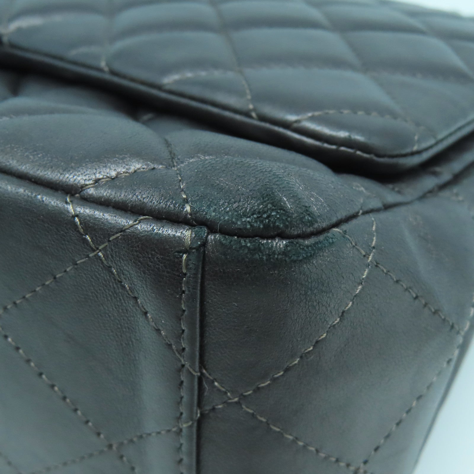 CHANEL 牛皮皮革Chain Shoulder銀扣鏈帶肩背袋灰色