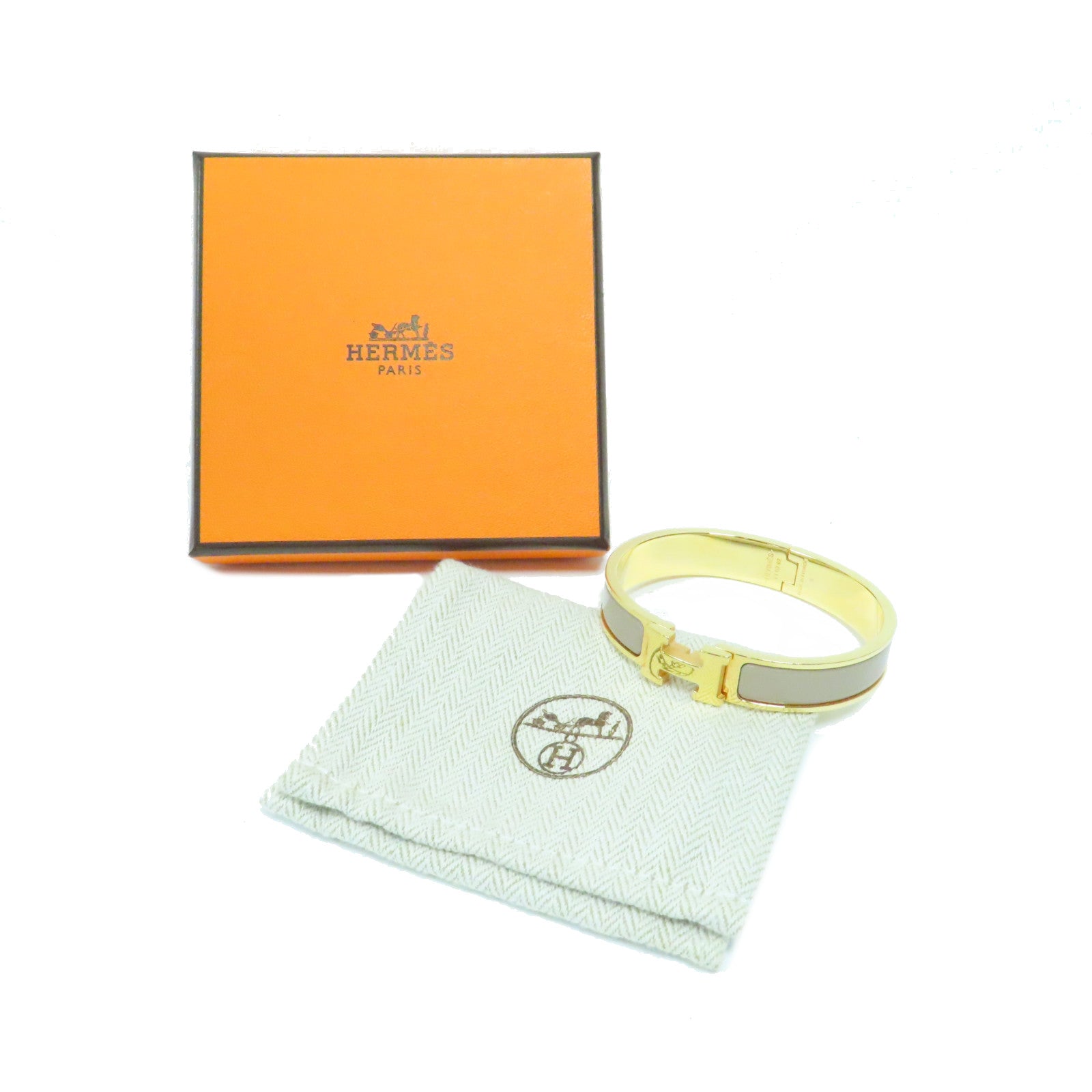 HERMES 金屬Clic H Bracelet金扣手鐲淺啡色