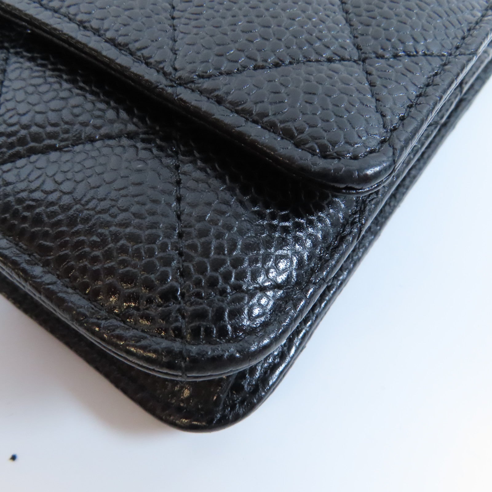 CHANEL 菱格Caviar皮革WOC金扣鏈帶肩背袋黑色