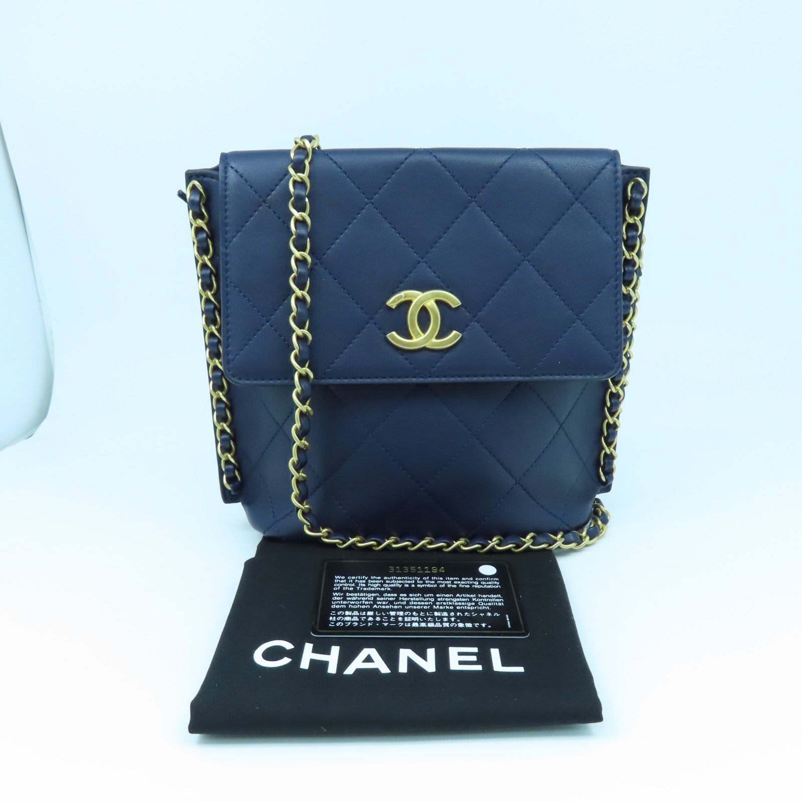CHANEL rhombic cowhide leather Chain Shoulder Bag gold buckle chain shoulder bag blue