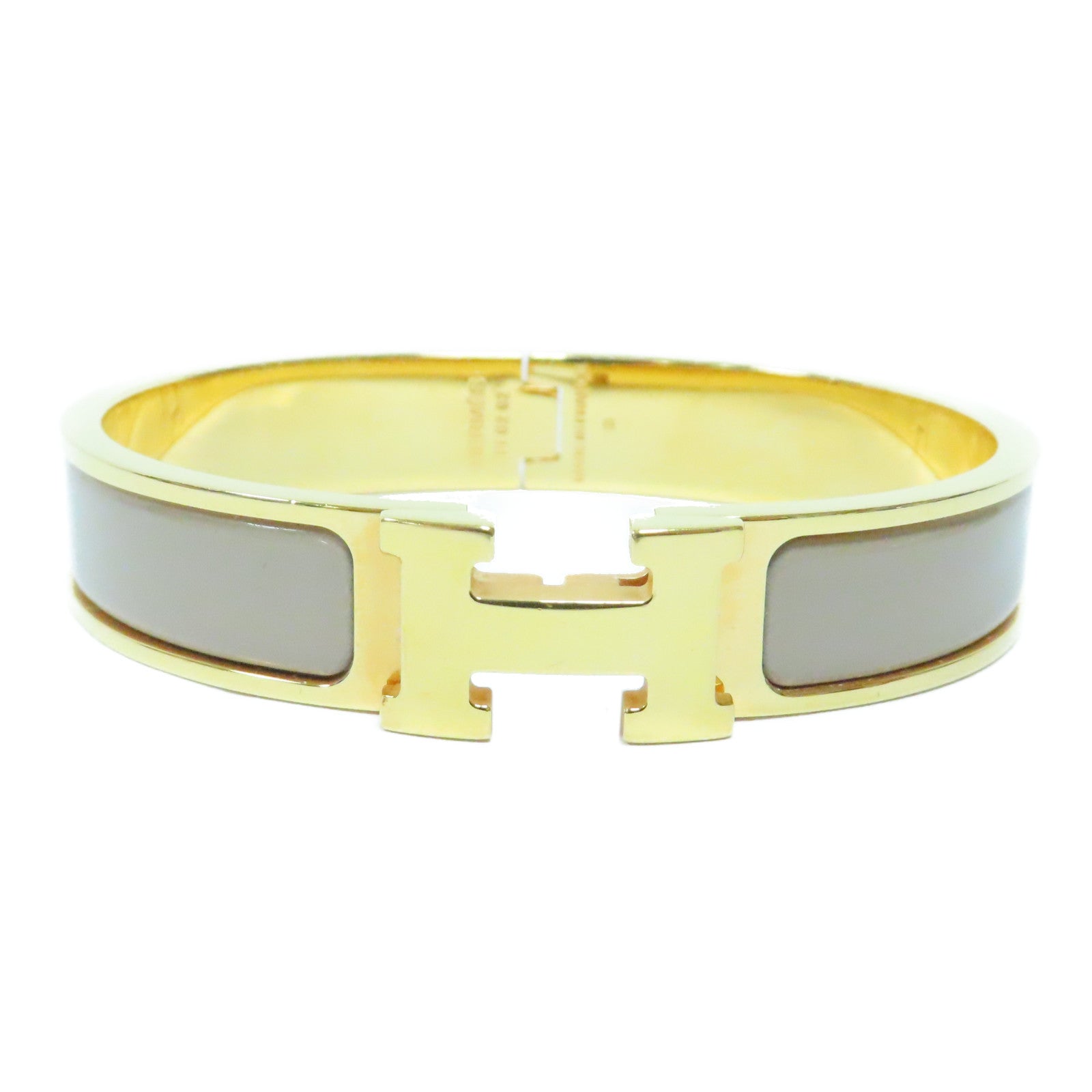 HERMES 金屬Clic H Bracelet金扣手鐲淺啡色