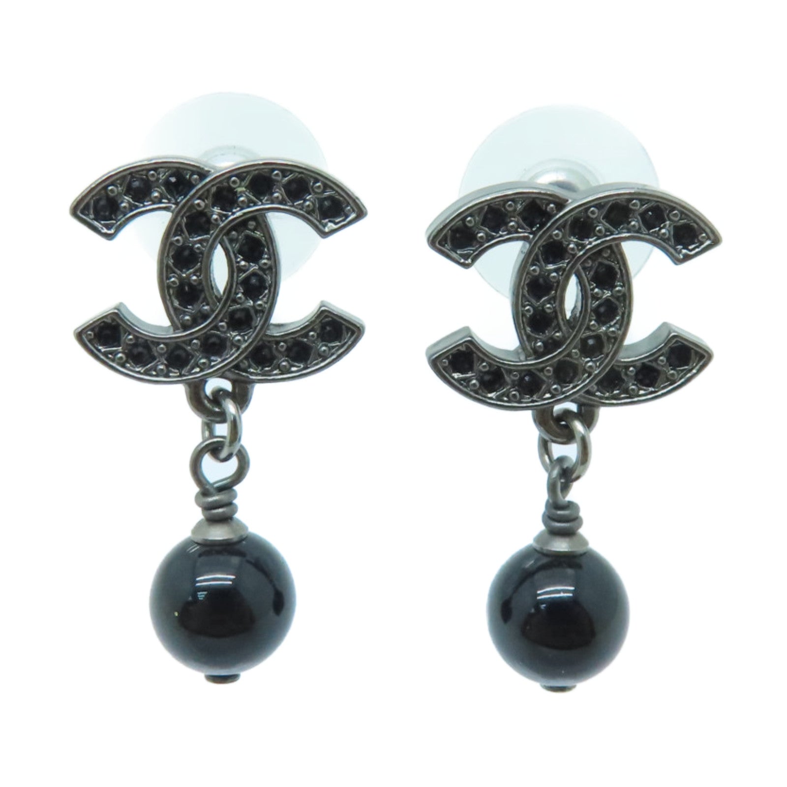 CHANEL Metal/PVC Earrings Black/Silver