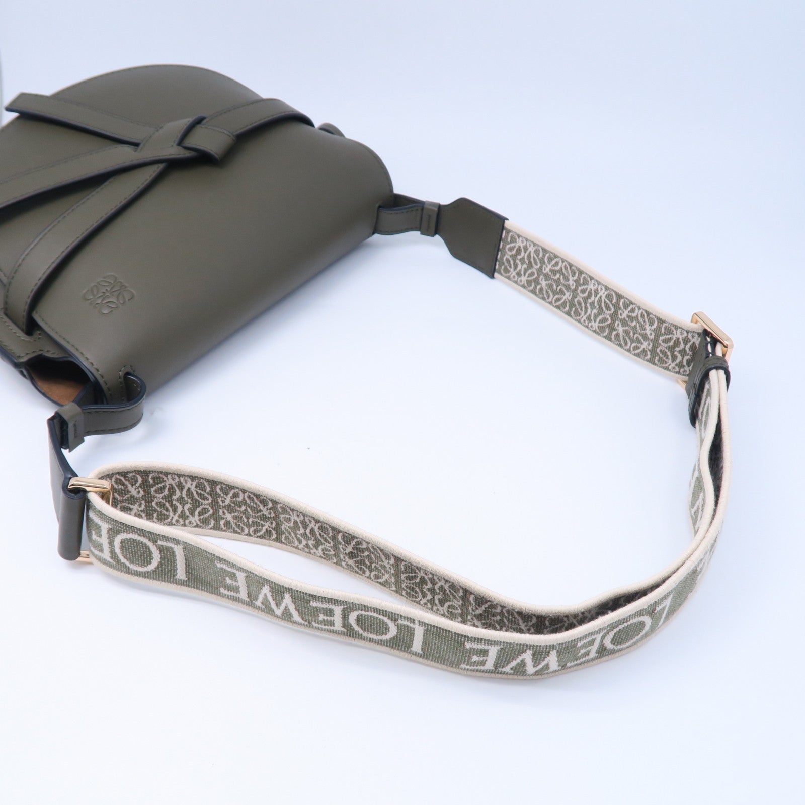 LOEWE 牛皮皮革Small Gate Bag金扣肩背袋綠色