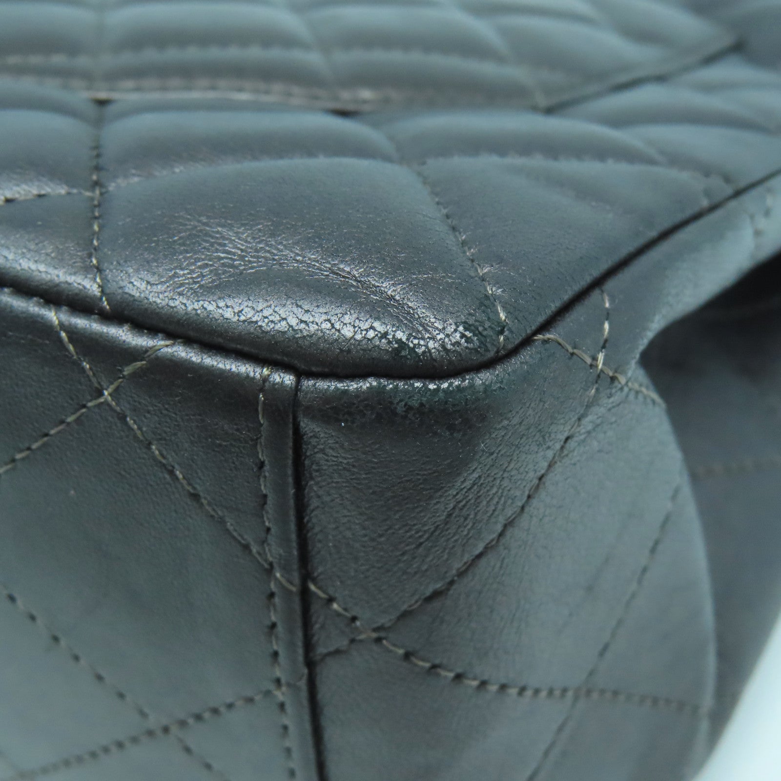 CHANEL 牛皮皮革Chain Shoulder銀扣鏈帶肩背袋灰色
