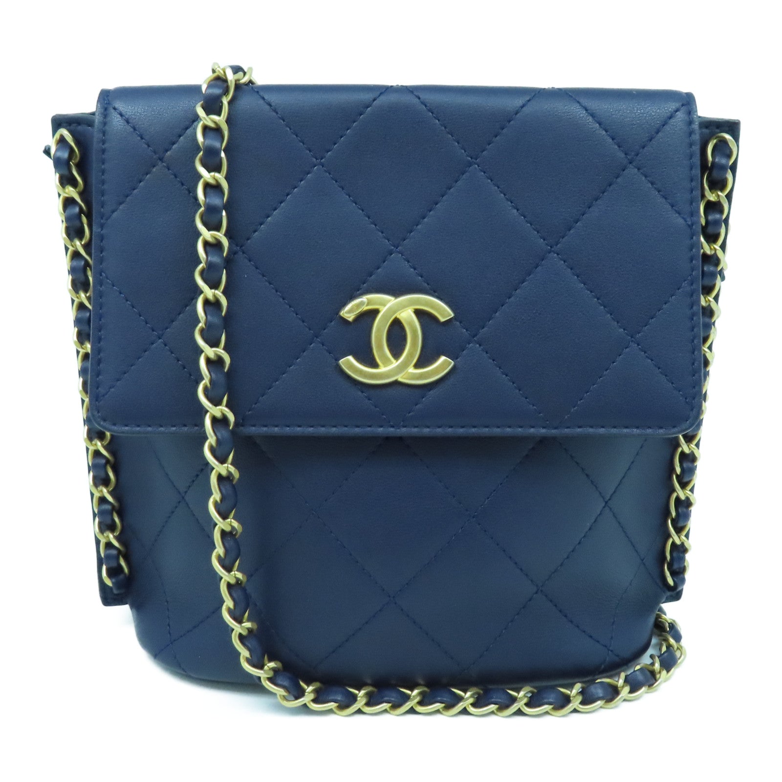 CHANEL rhombic cowhide leather Chain Shoulder Bag gold buckle chain shoulder bag blue