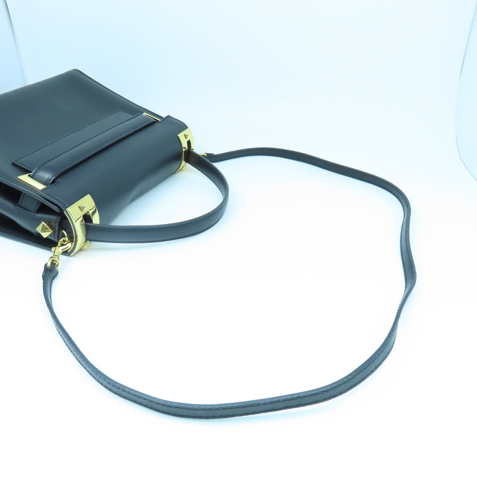 Valentino 【激減優惠】牛皮皮革2way Shoulder Bag金扣手挽肩背兩用袋黑色