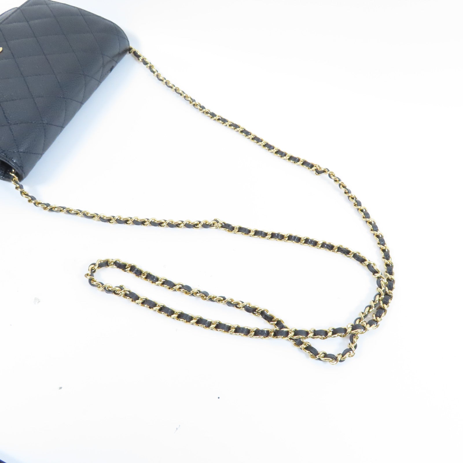 CHANEL 菱格Caviar皮革WOC金扣鏈帶肩背袋黑色