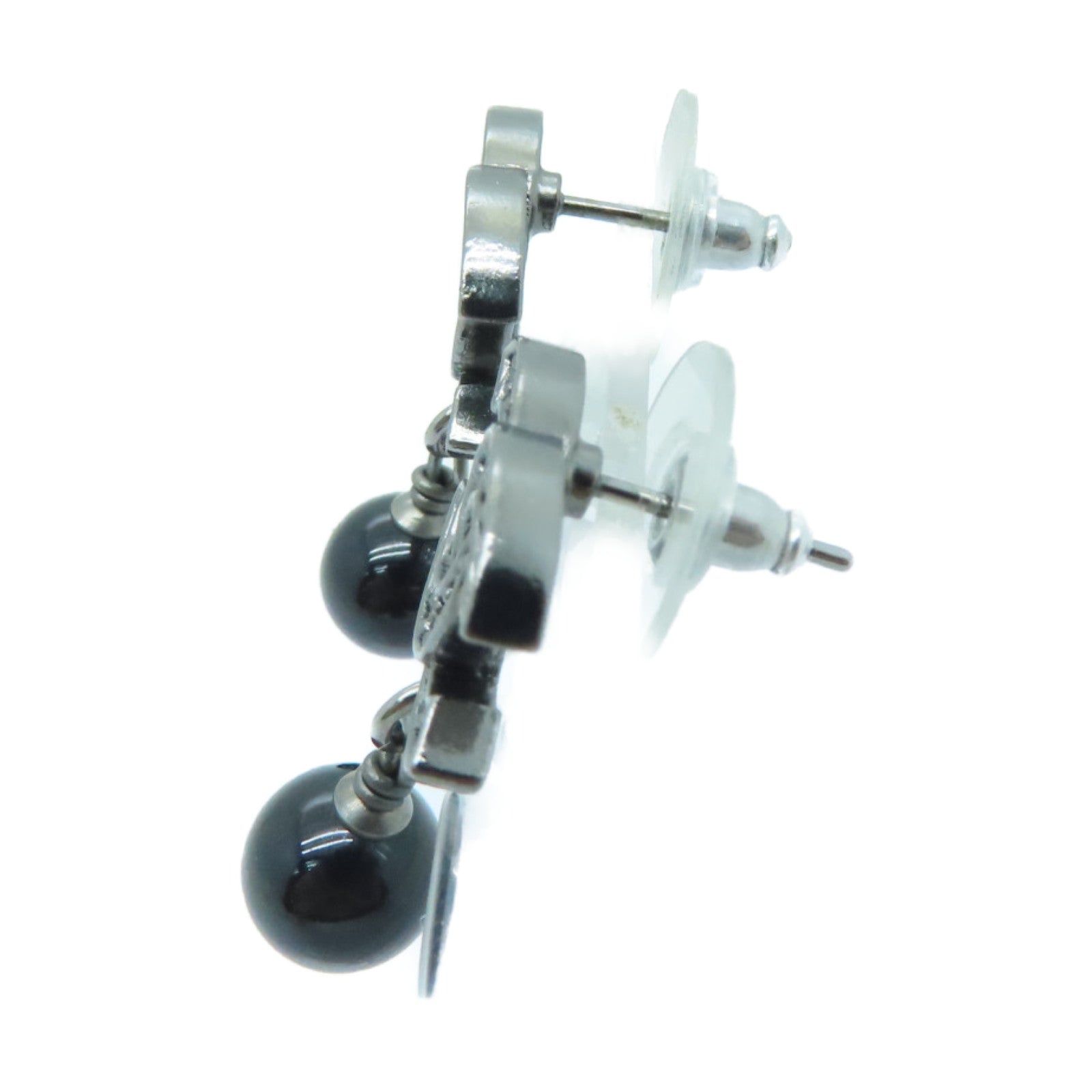 CHANEL Metal/PVC Earrings Black/Silver