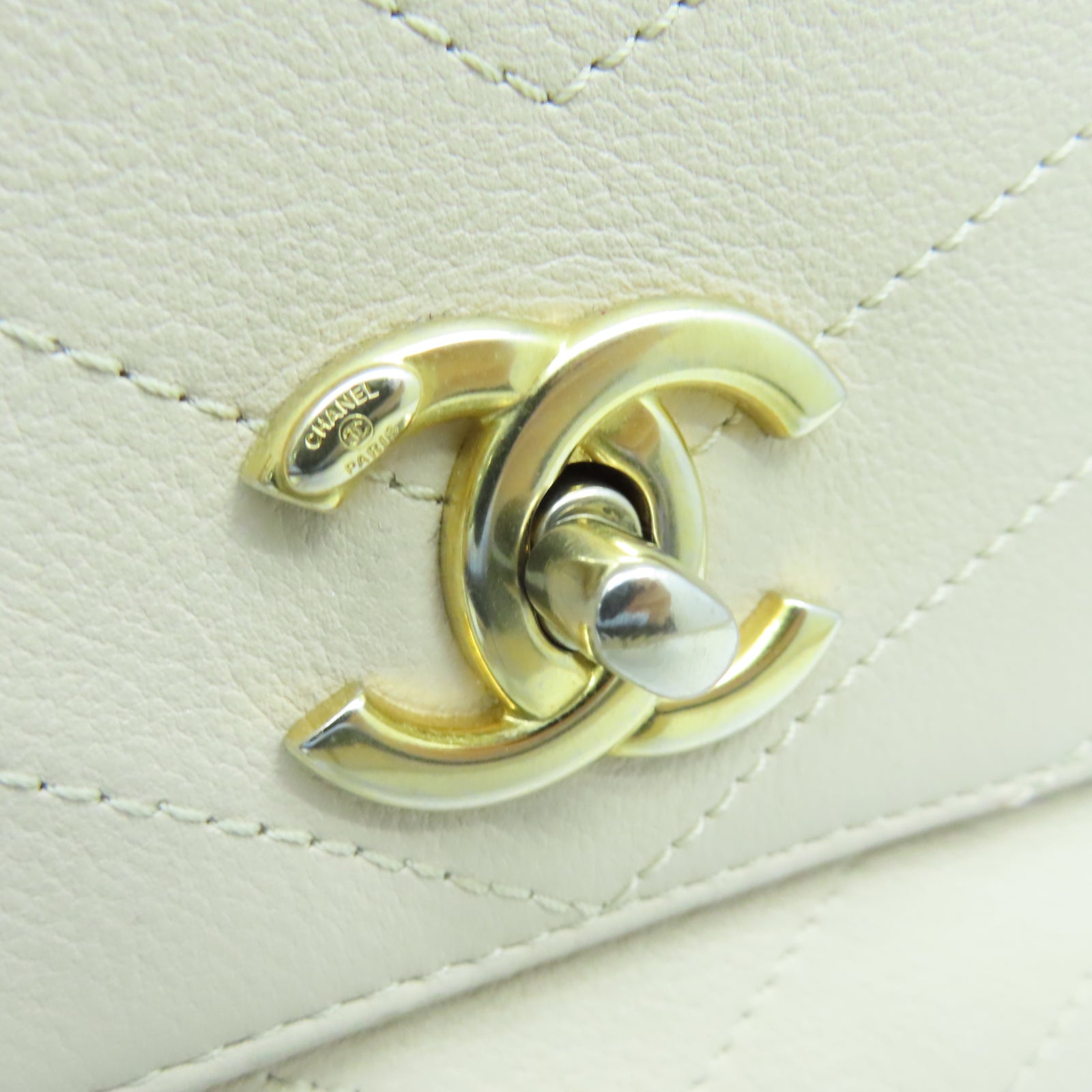CHANEL 斜紋牛皮/蛇皮皮革2 Way Shoulder Bag金扣鏈帶手挽肩背兩用袋米色