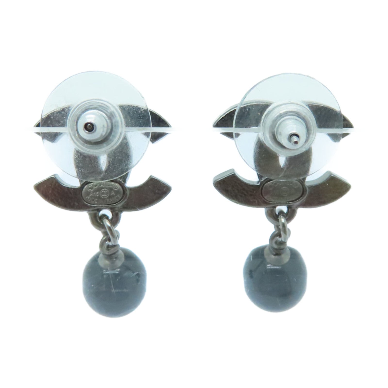CHANEL Metal/PVC Earrings Black/Silver
